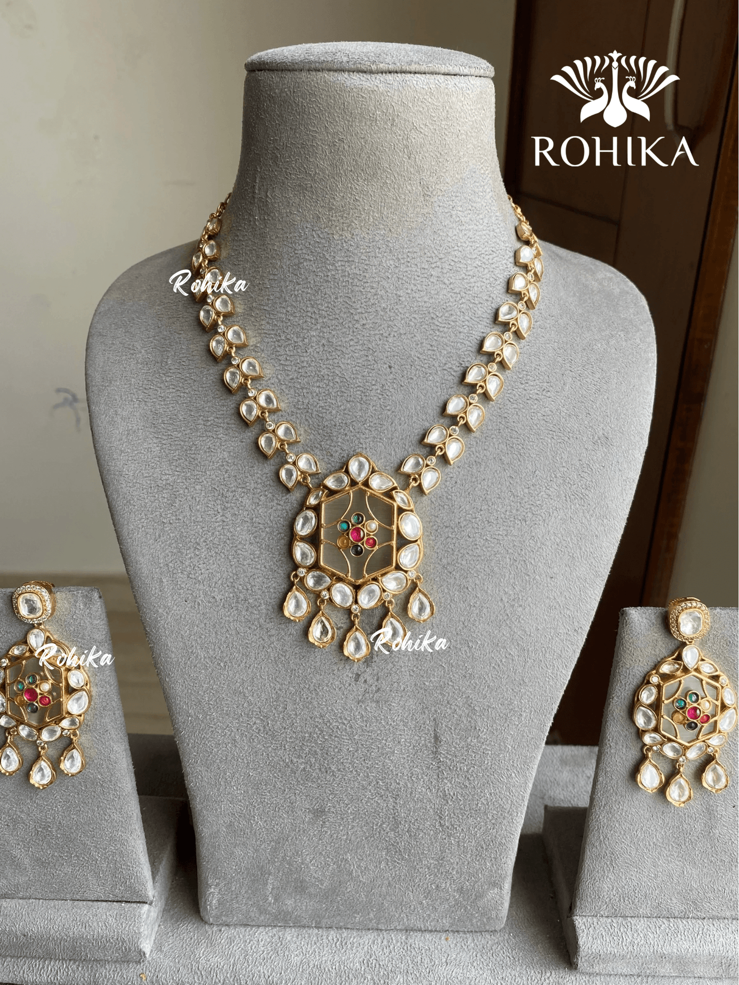 Deva polki kundan necklace set - Multi - Rohika Store