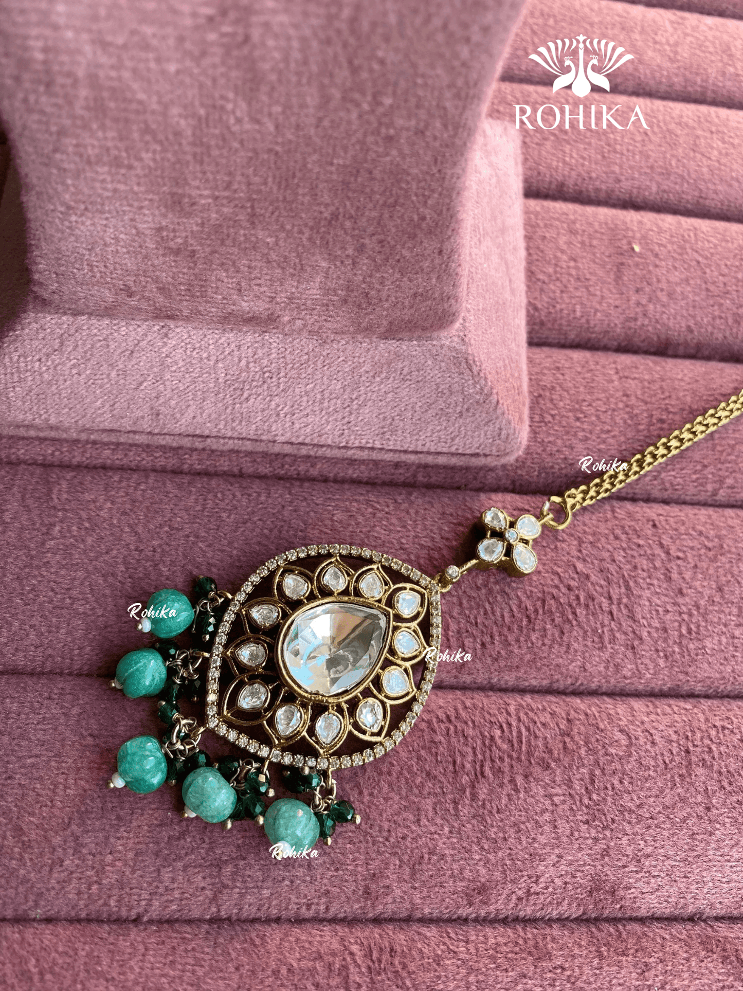 Polki kundan maangtikka (PLKM-053) - Green - Rohika Store