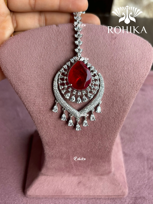 American Diamond Maangtikka (ADM-002) - Red - Rohika store