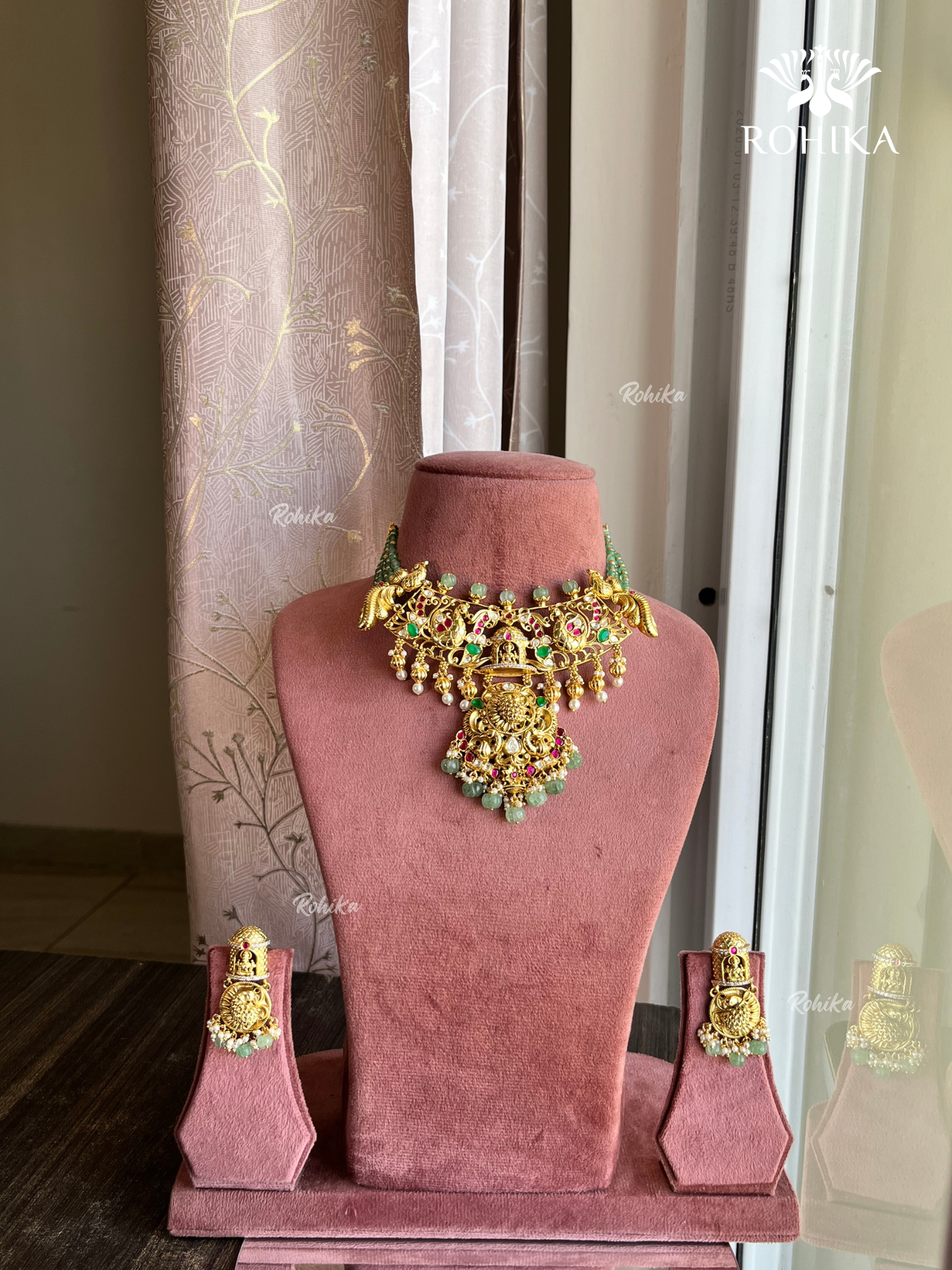 Devishi Moisanite Heritage Necklace set -Mint Green