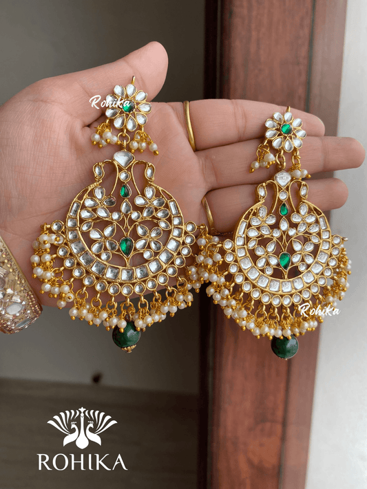 Kavee earrings and maangtikka combo - Green - Rohika Store