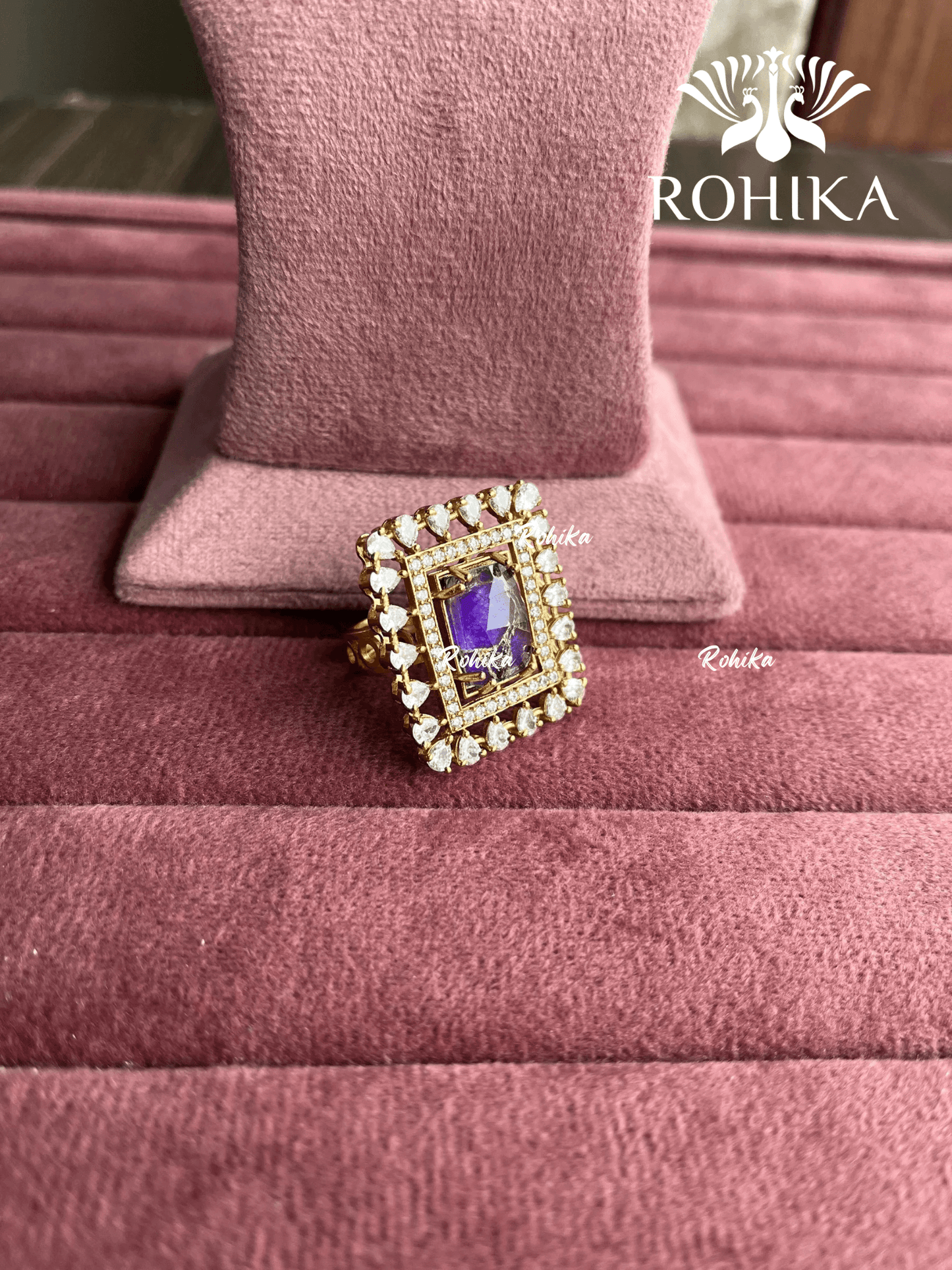 Angana polki kundan ring (SG-126) - Purple - Rohika Store