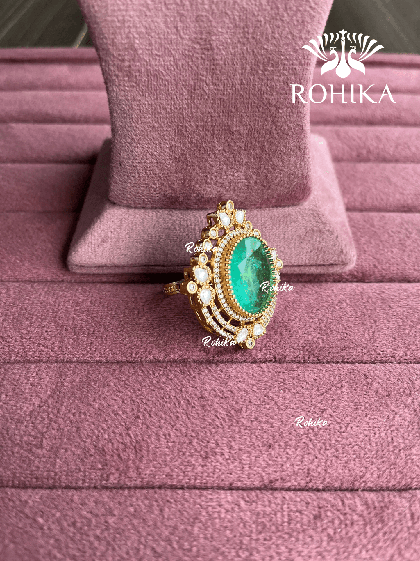 Angana polki kundan ring (SG-105) - Mint green - Rohika Store
