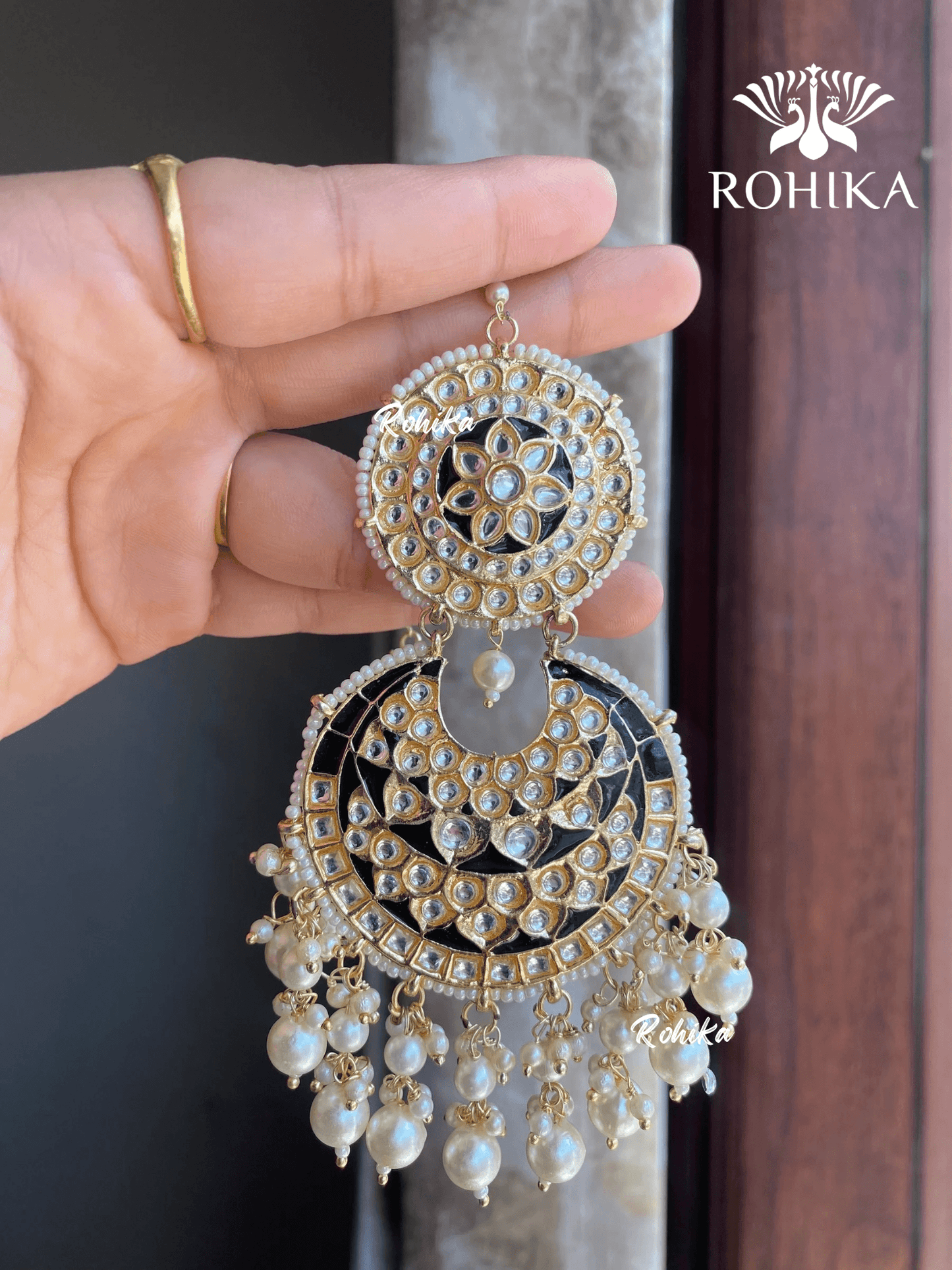Tisha earrings and maangtikka combo - Black - Rohika Store