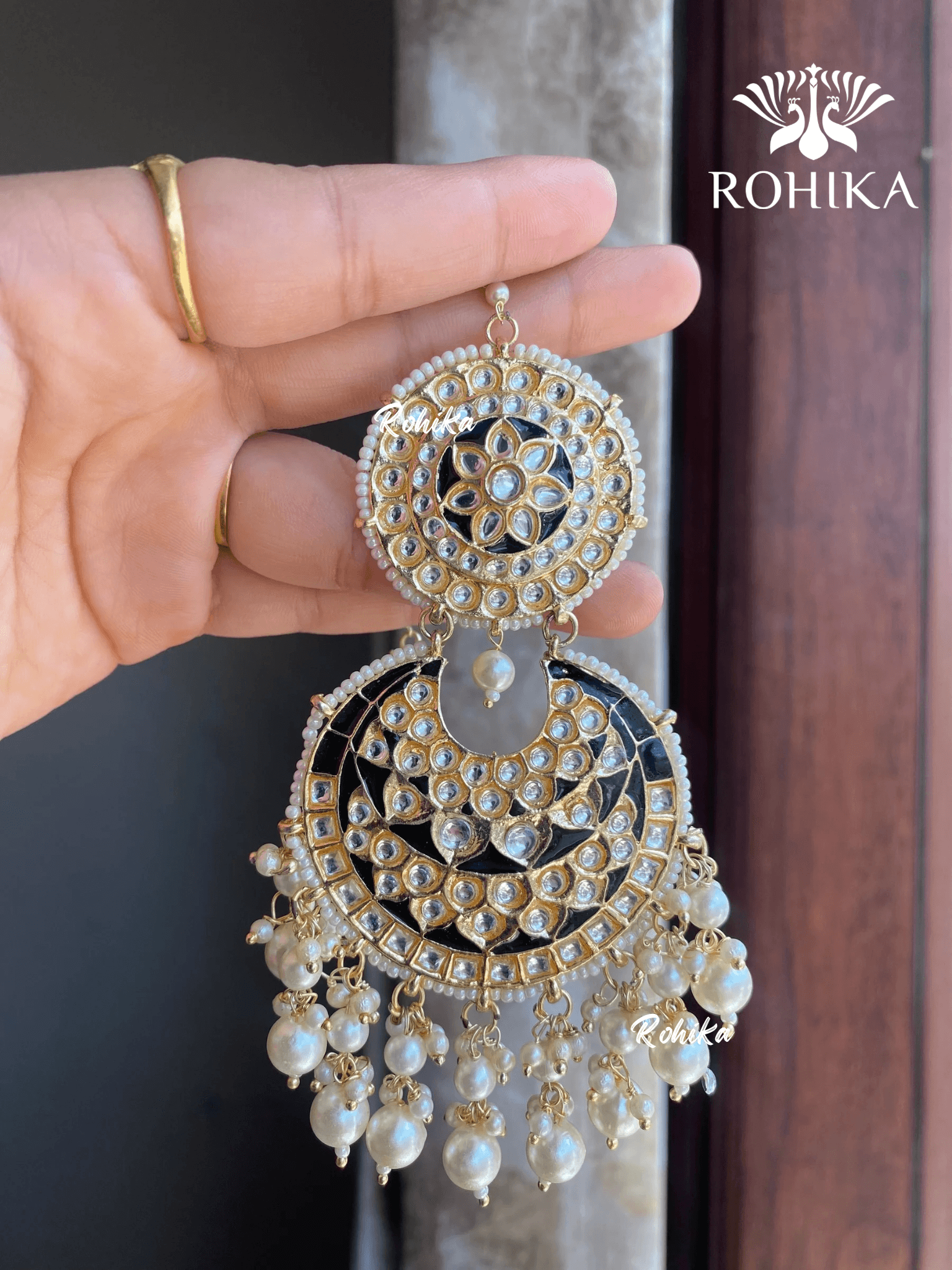 Tisha earrings and maangtikka combo - Black - Rohika Store