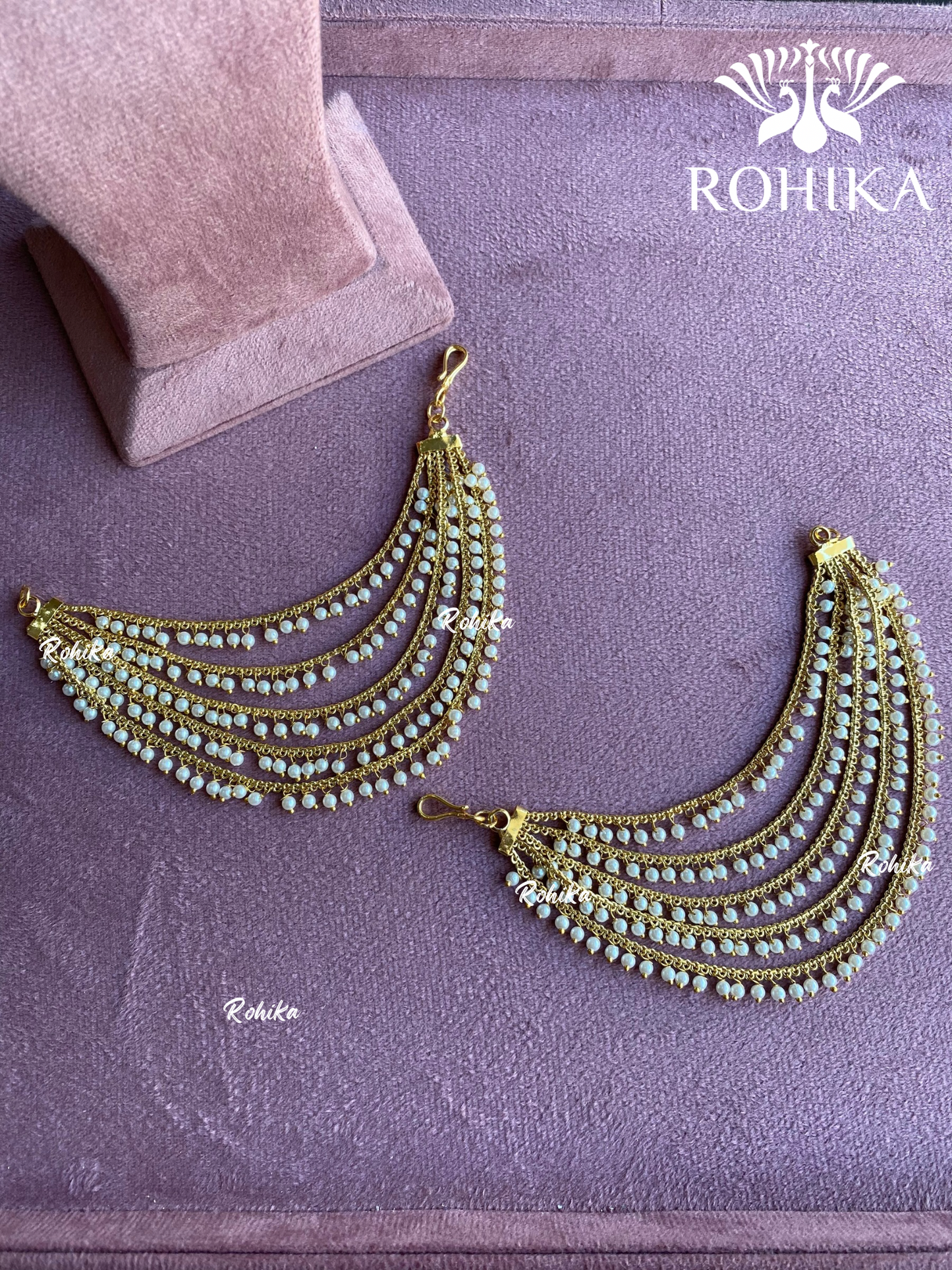 Pearl earchains (EC-001) - White -Rohika Store