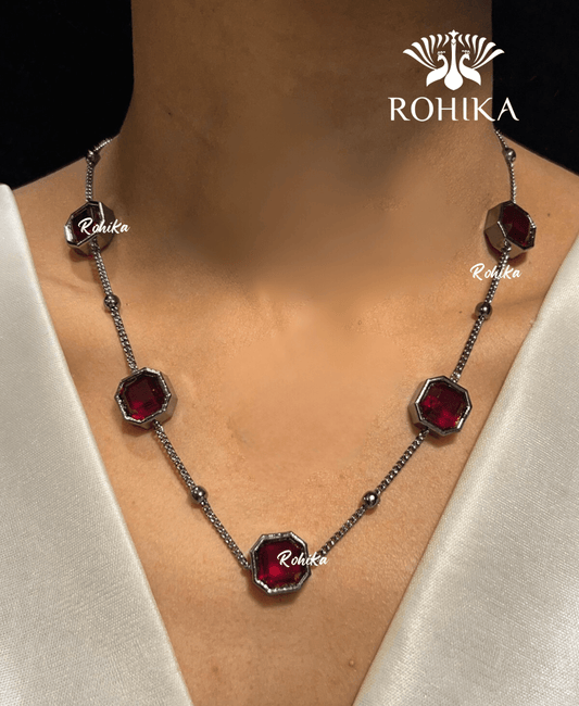 Vera american diamond necklace set - Red - Rohika Store