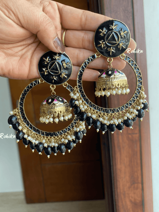 Sonal meenakari chandbali earrings- Black - Rohika Store