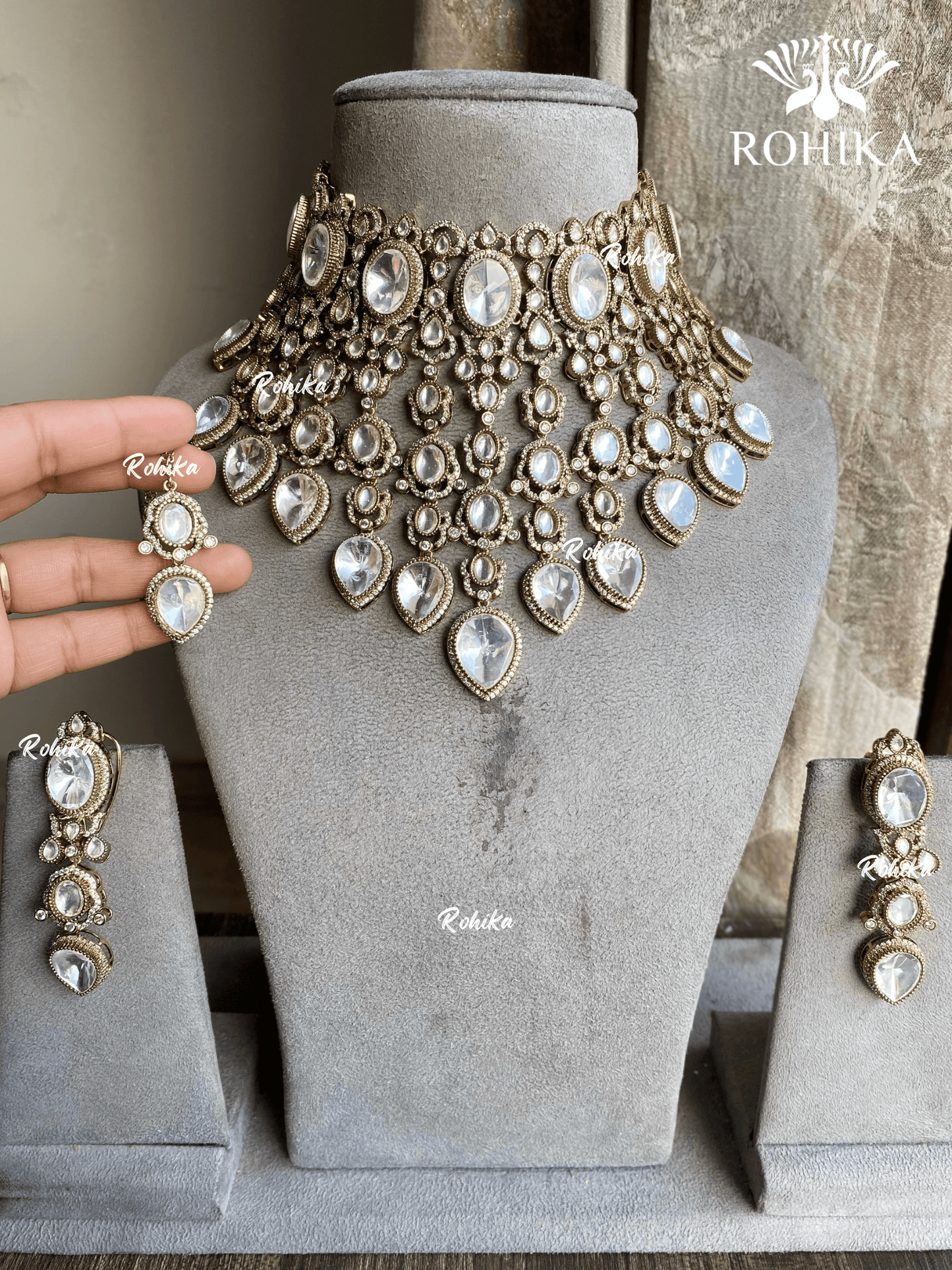 Sharan moisanite doublet bridal necklace set - White - Rohika Store
