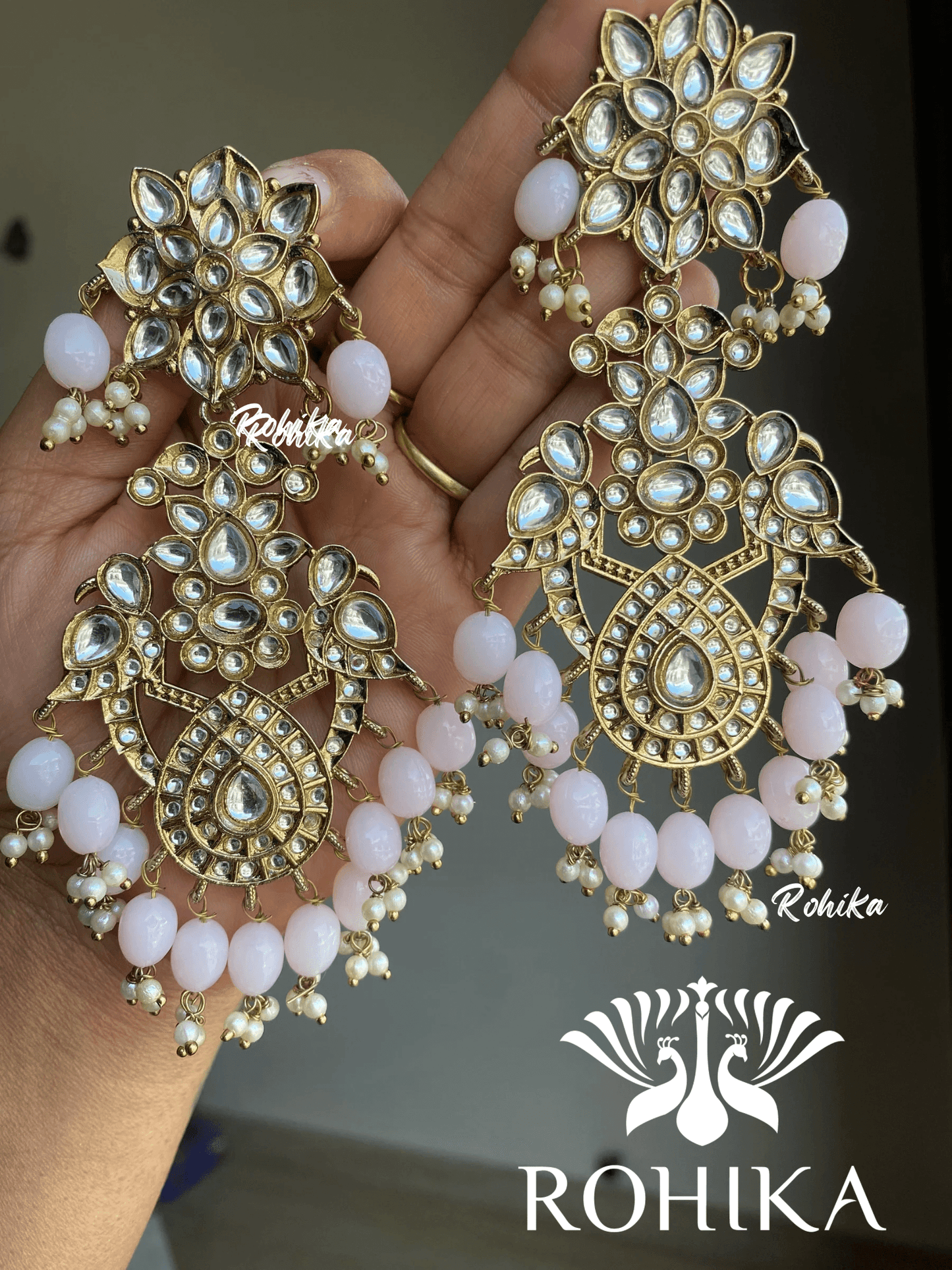 Anupama kundan earrings - Light Pink - Rohika Store