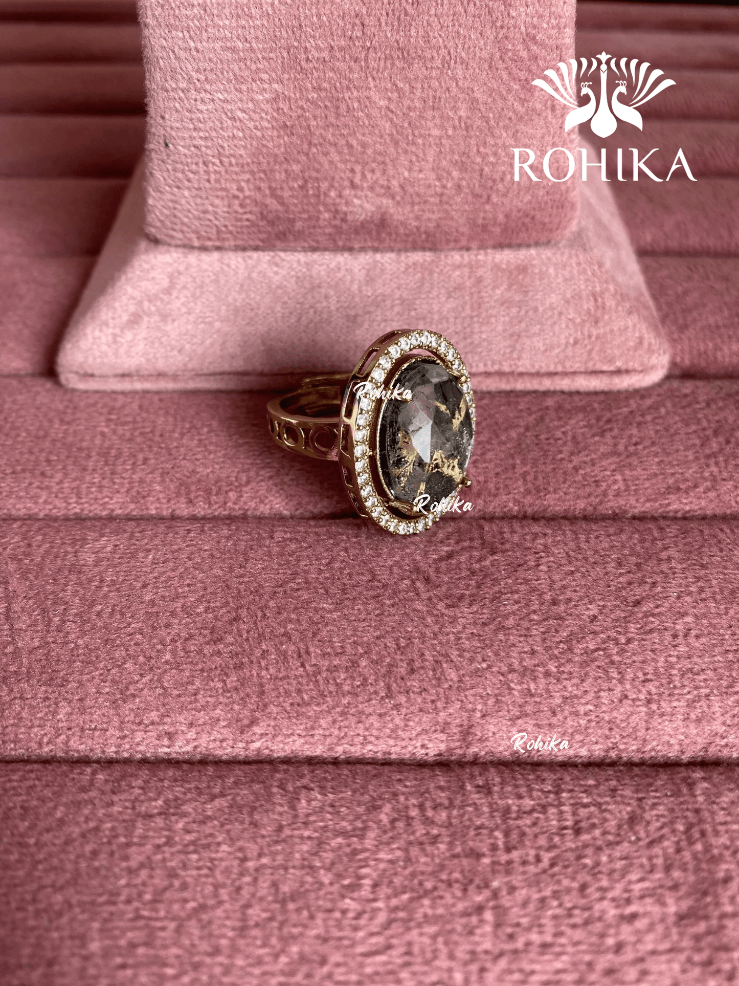 Angana polki kundan ring (SG-090) - Black - Rohika Store