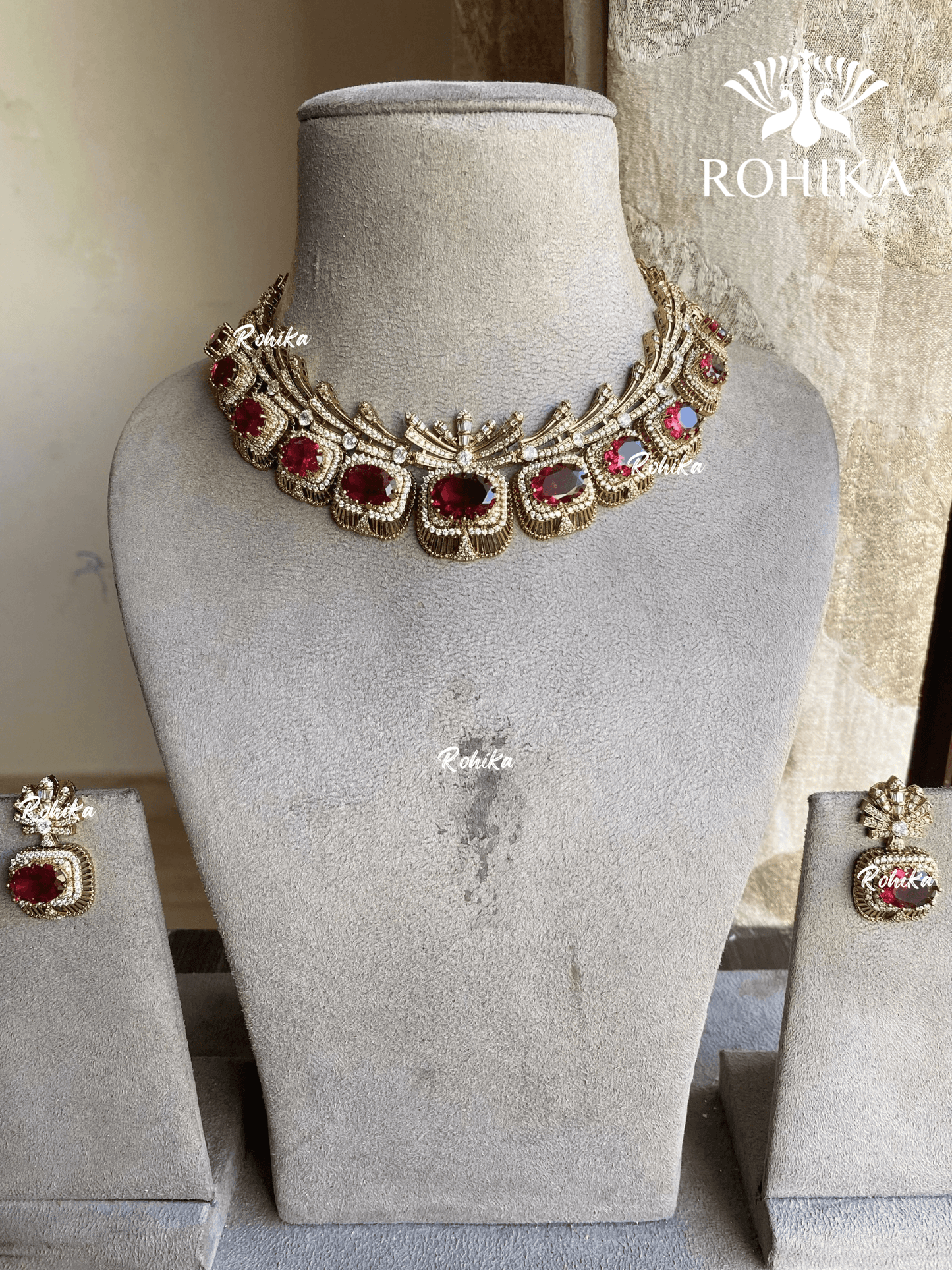 Taal kundan necklace Set - Red - Rohika Store