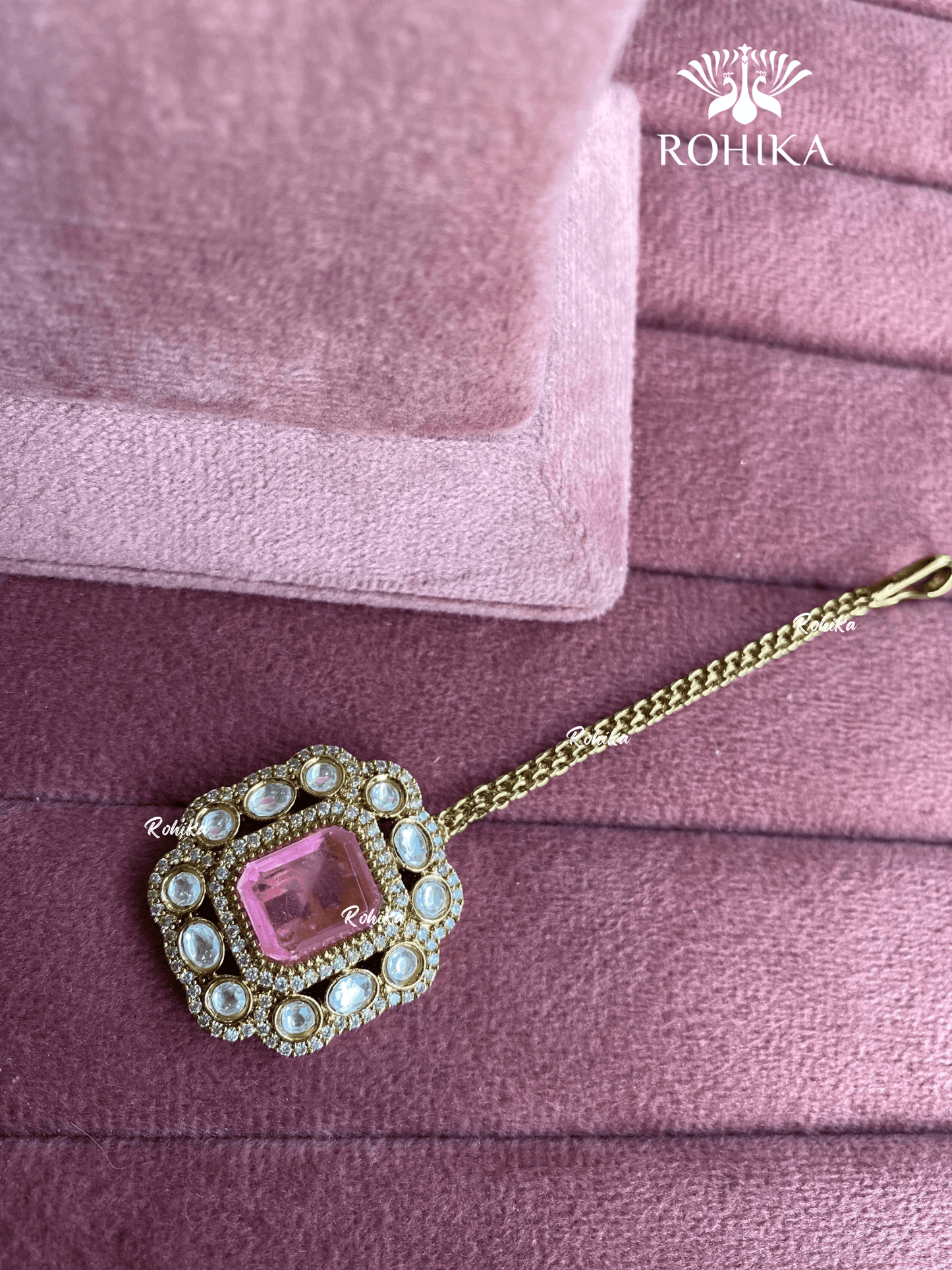 Polki kundan maangtikka (PLKM-047) - Pink - Rohika Store