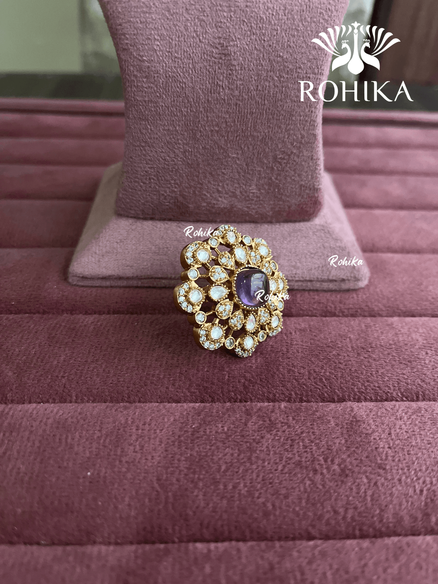 Angana polki kundan ring (SG-088) - Purple - Rohika Store