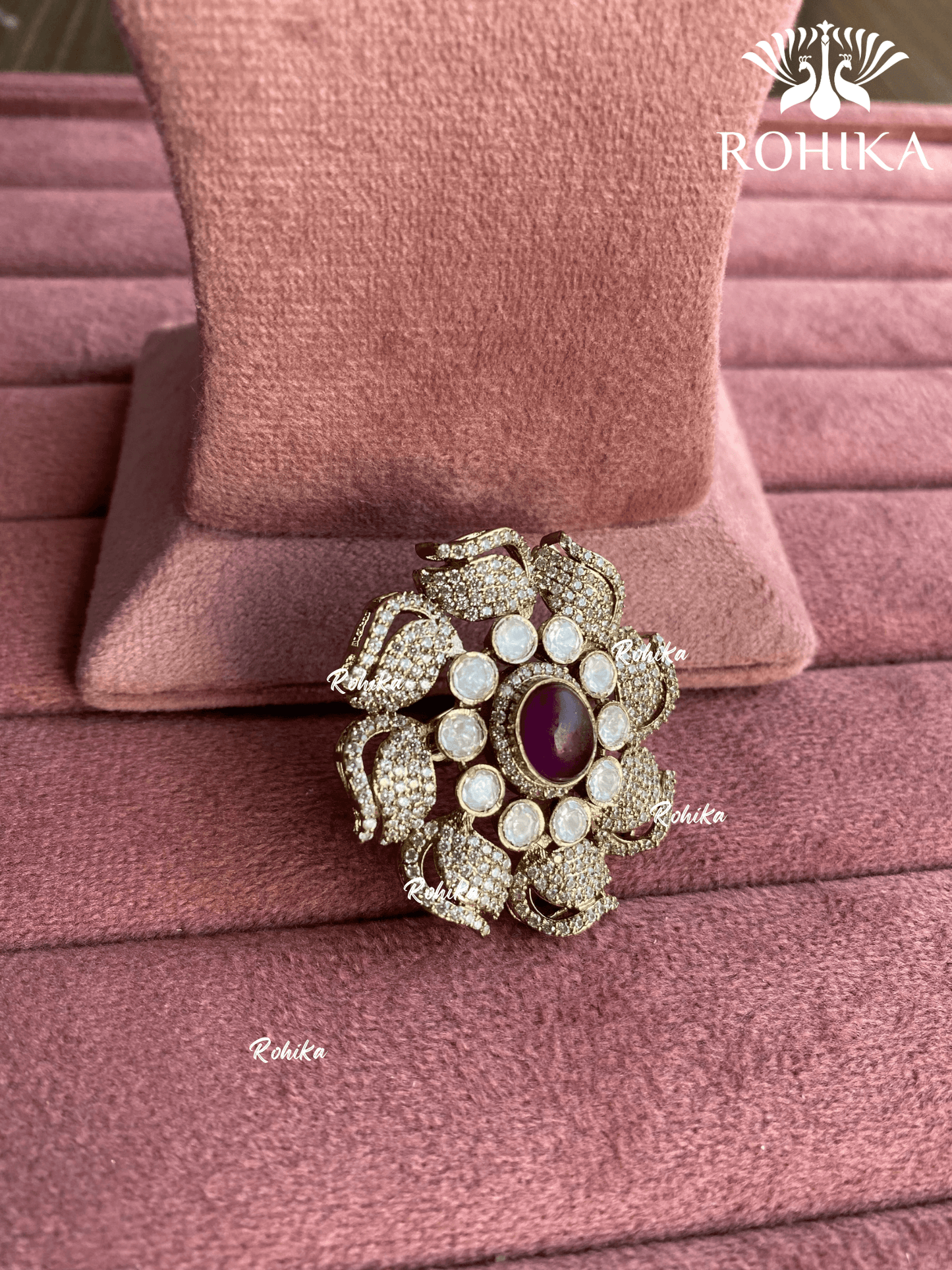 Angana polki kundan ring (SG-077) - Dark purple - Rohika Store