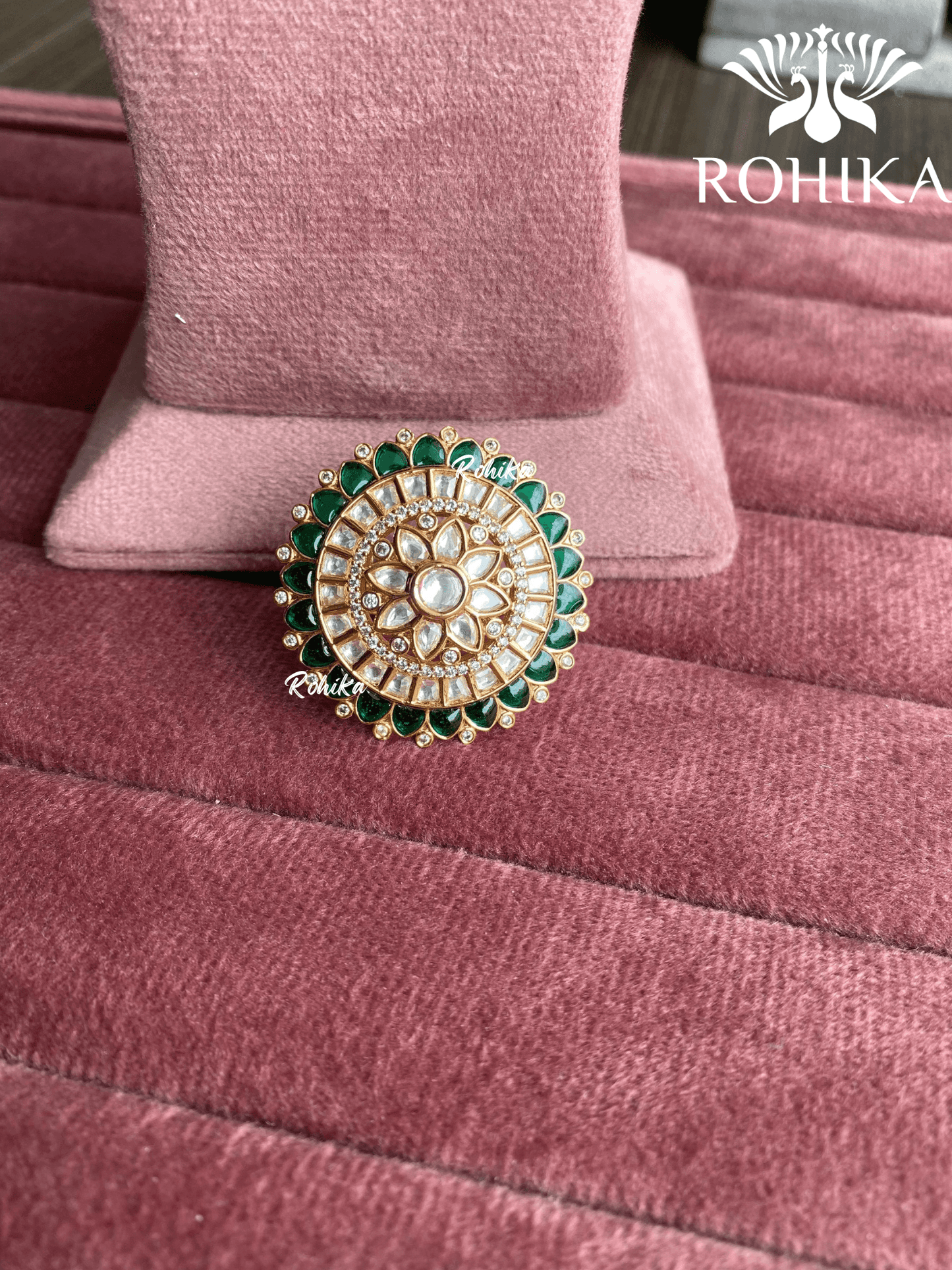 Angana polki kundan ring (SG-021) - Green - Rohika Store