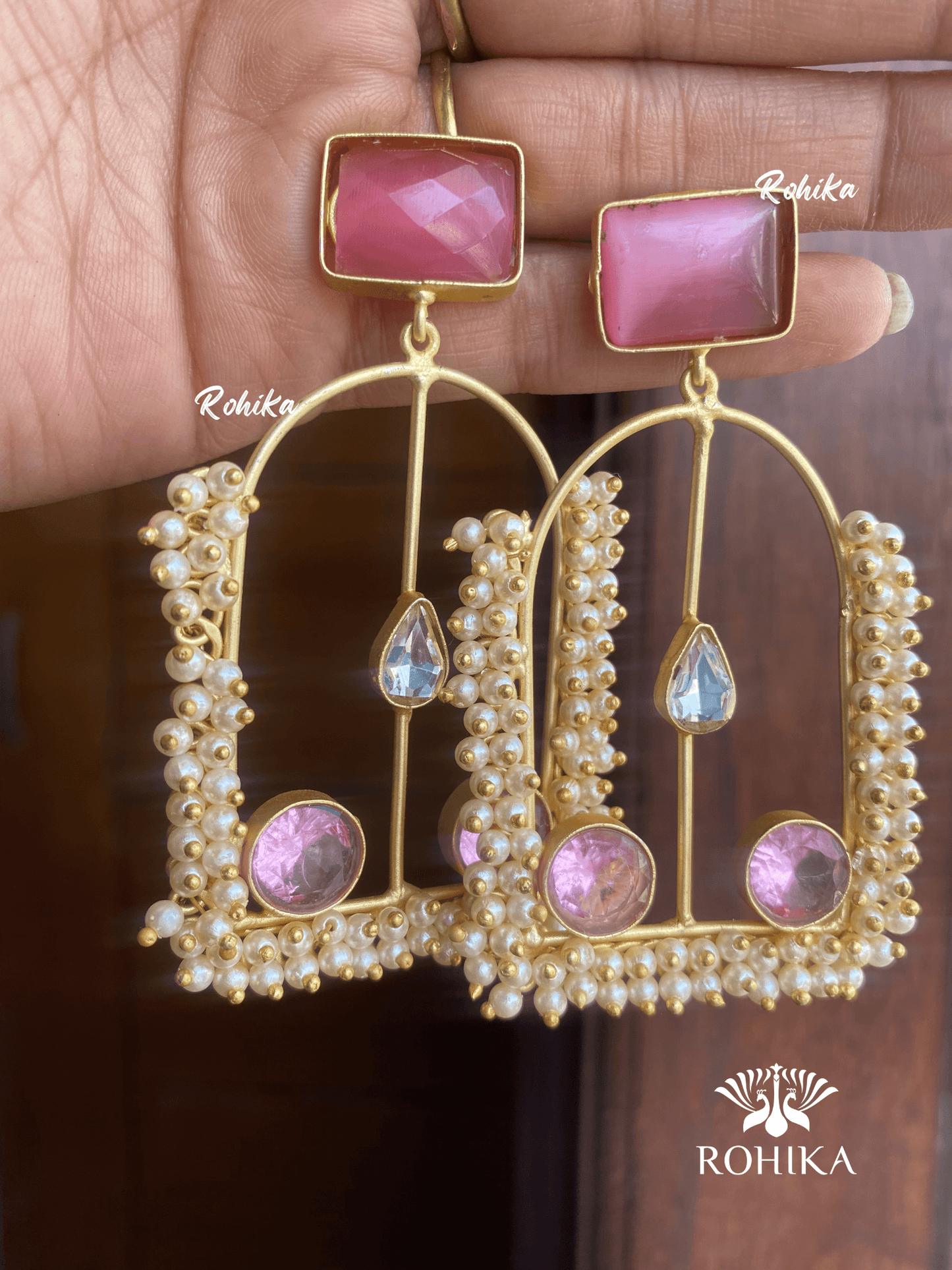 Soniya beautiful earrings- Baby pink - Rohika Store