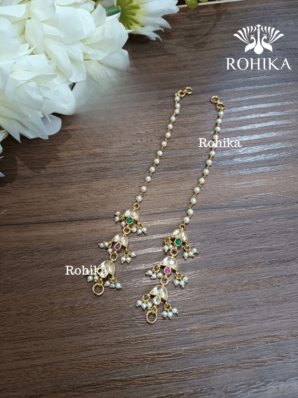 Pachhi kundan earchains - Multi - Rohika Store
