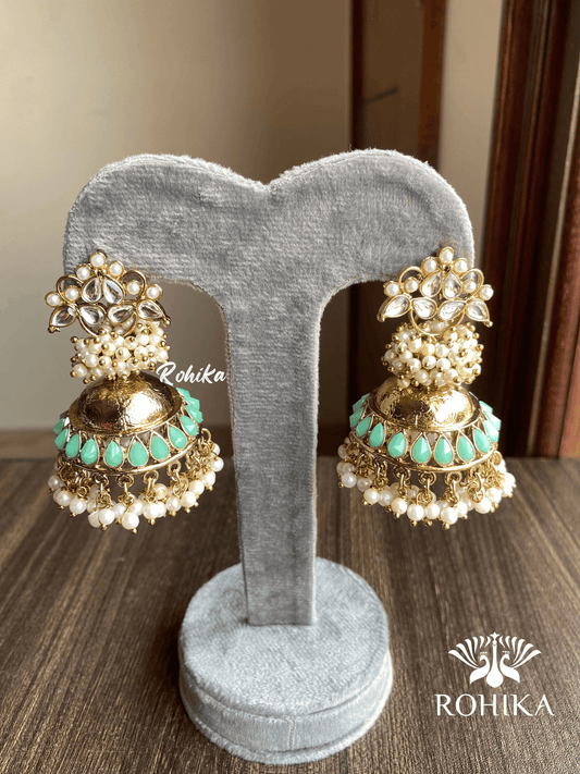 Isha jhumka earrings - Mint - Rohika Store