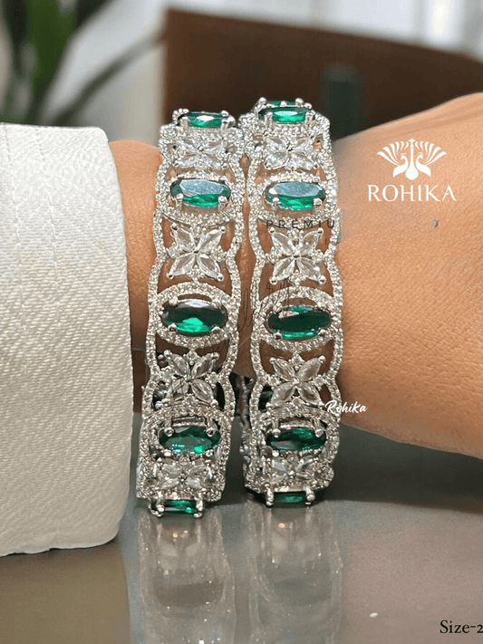 Jess american diamond bangles (001) - Green - Rohika Store