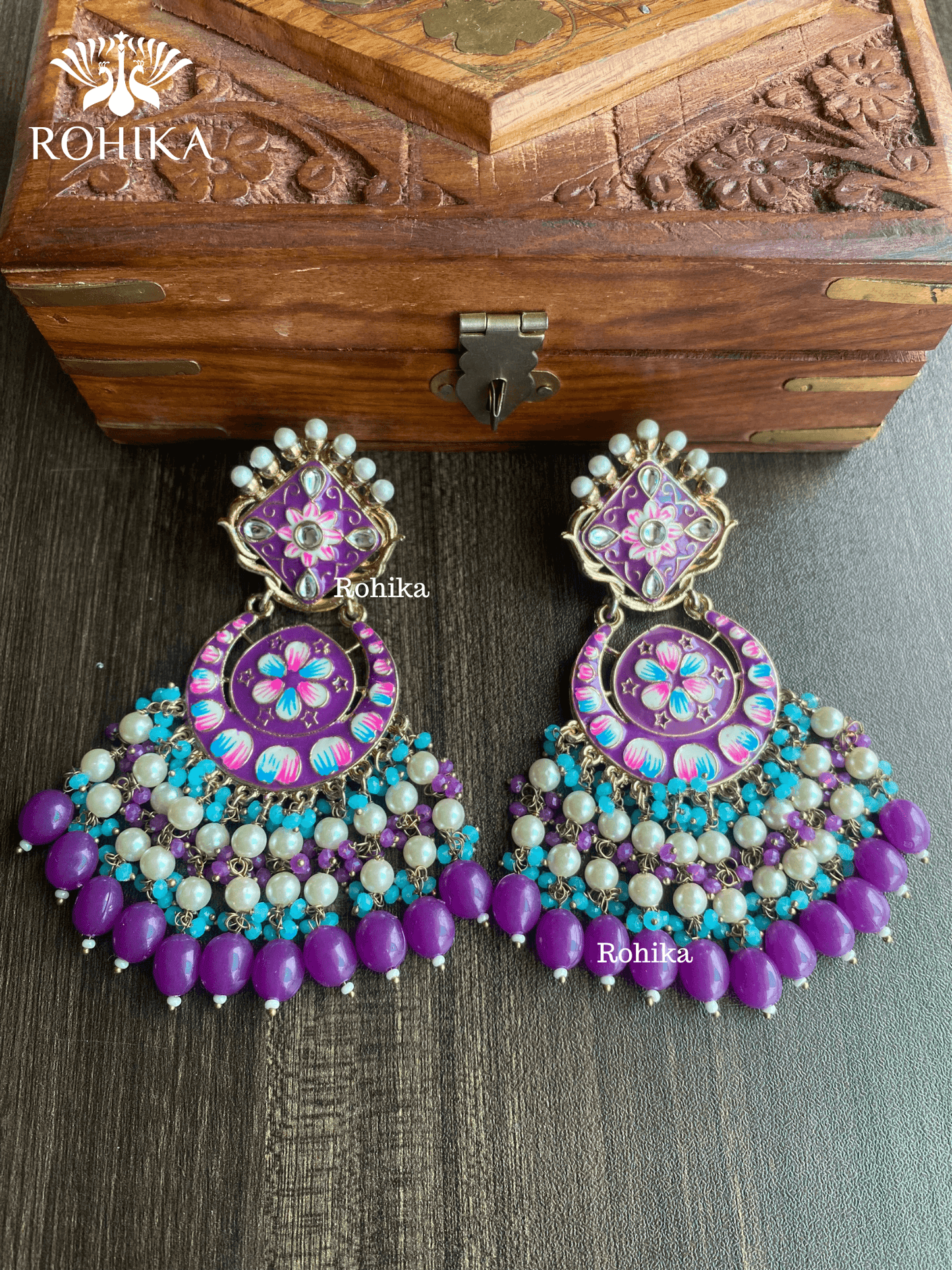 Rashmi meenakari earrings - Purple - Rohika Store