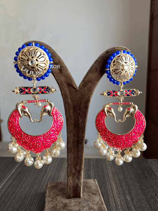 Gaja meenakari earrings - Pink - Rohika Store