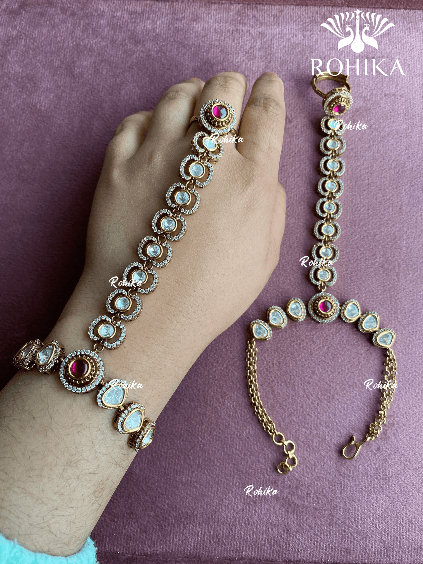 Polki kundan haathphool (PH004) - Ruby red - Rohika Store