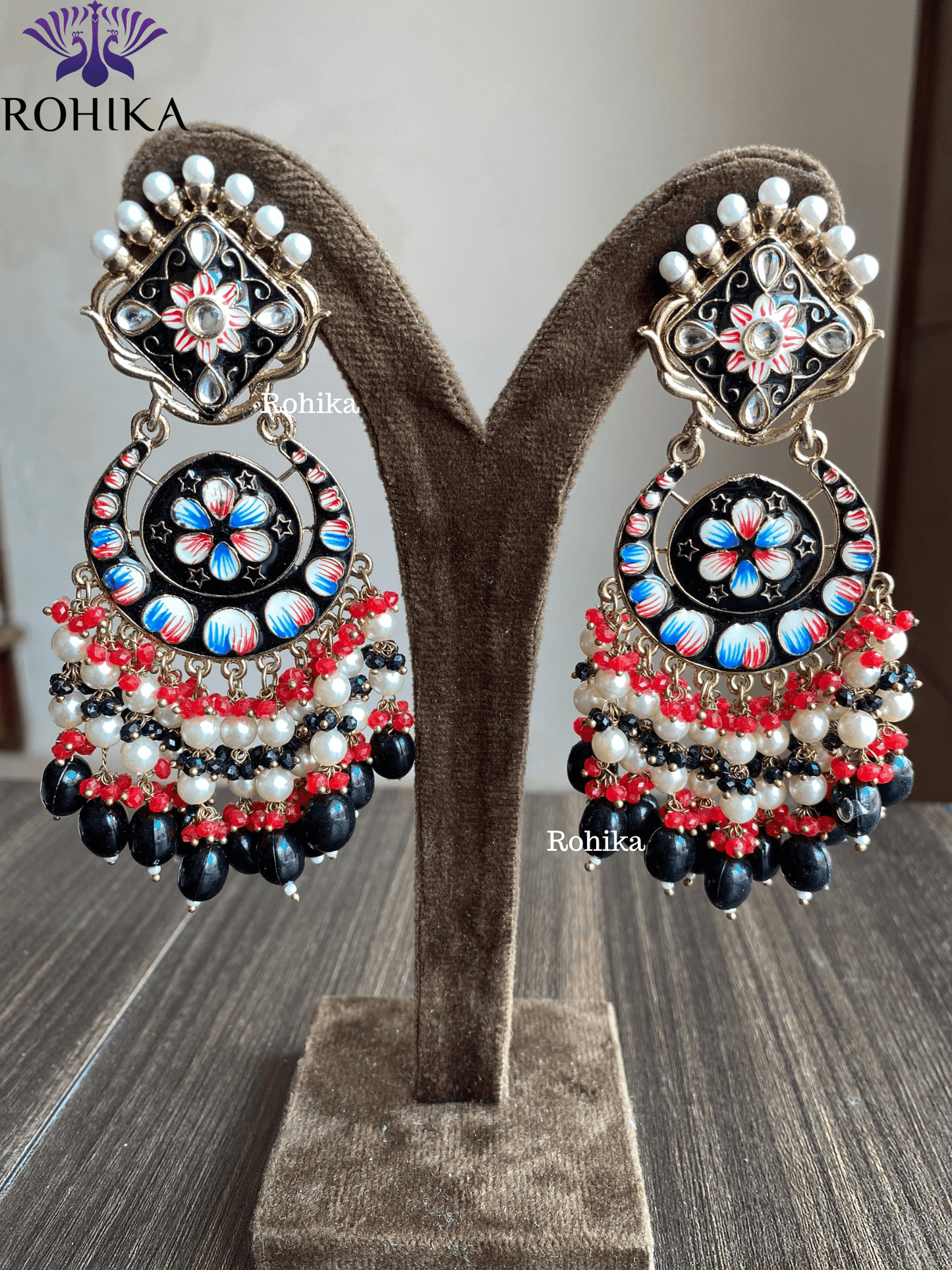 Rashmi meenakari earrings - Black - Rohika Store