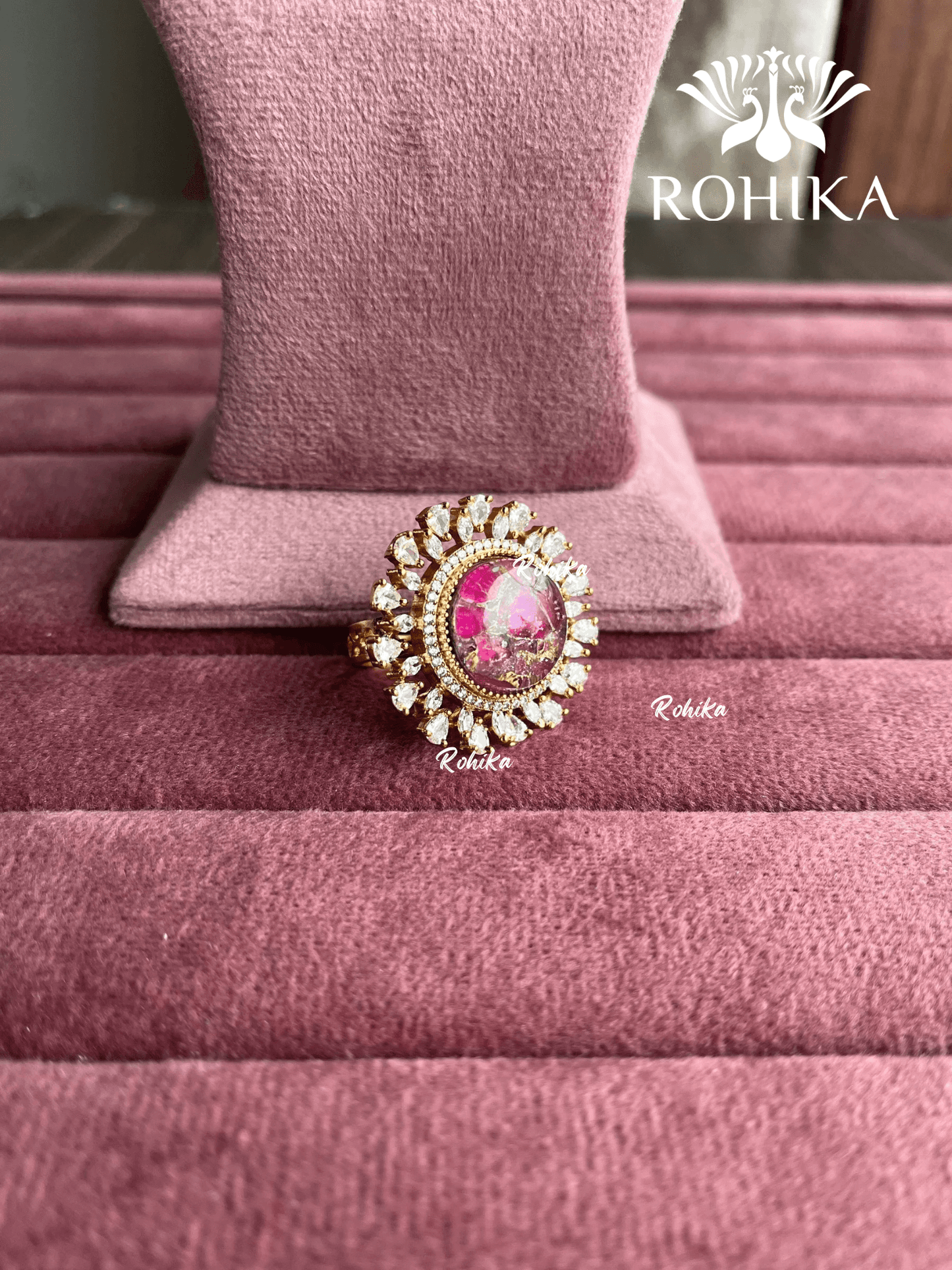 Angana polki kundan ring (SG-131) - Pink - Rohika Store