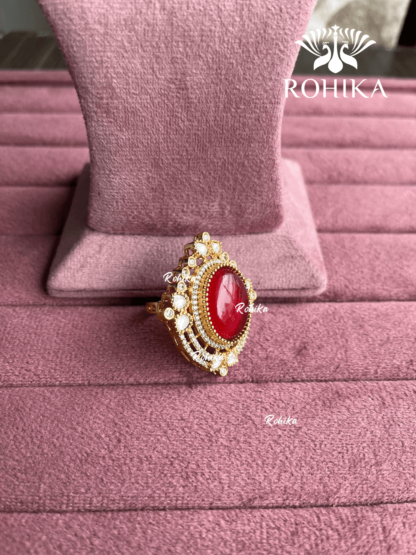 Angana polki kundan ring (SG-105) - Red - Rohika Store
