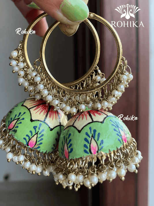 Muskan jhumka bali earrings - Mint Green - Rohika Store