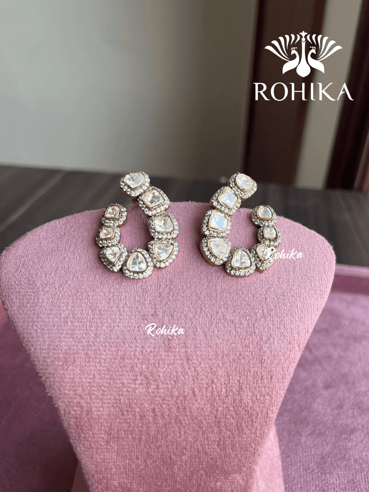 Moana moisinte kundan earrings - Golden - Rohika Store