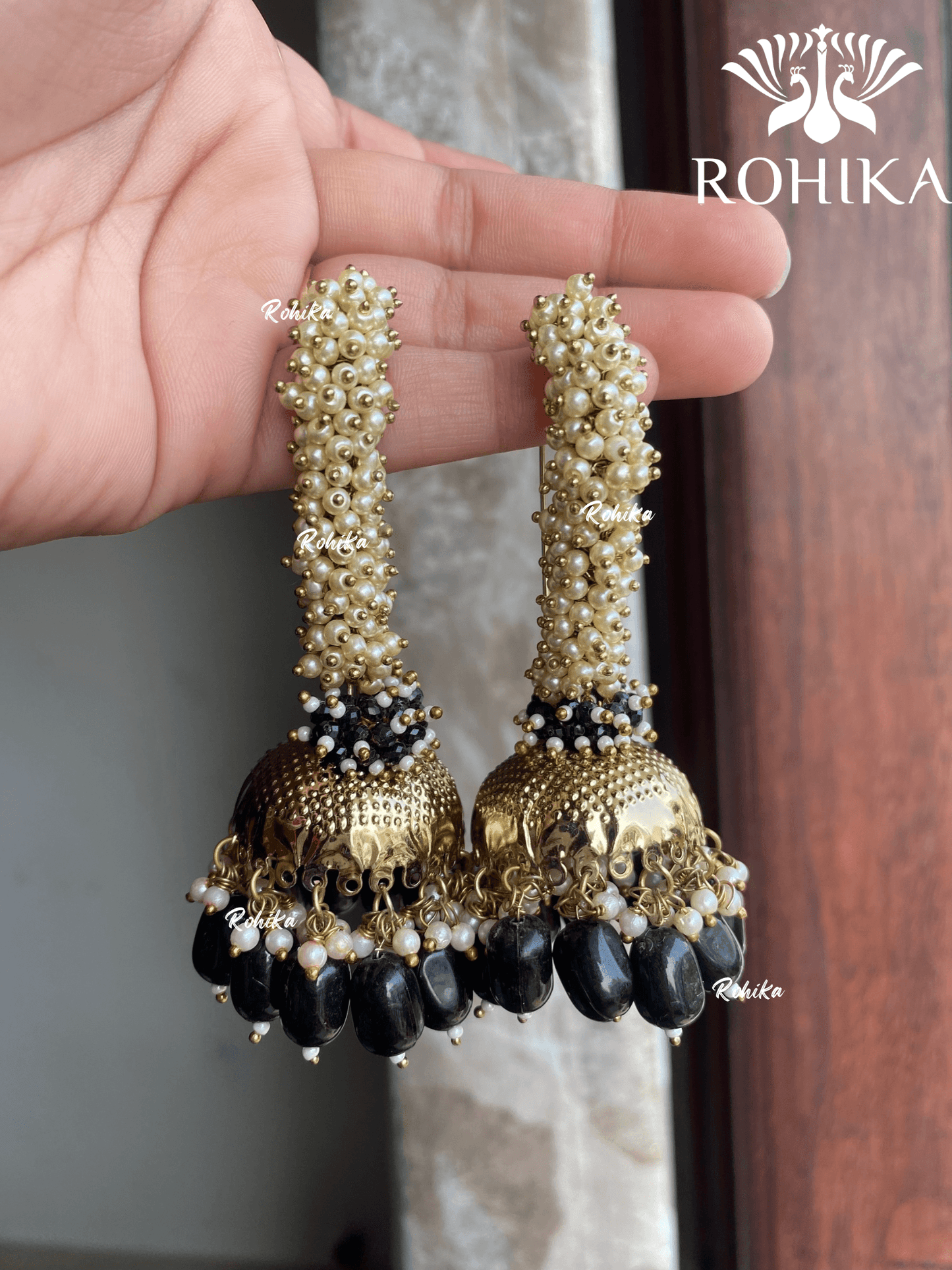 Ravlin jhumka earrings - Black - Rohika Store