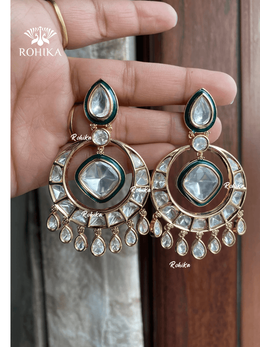Aliya moisanite kundan earrings - Green - Rohika Store