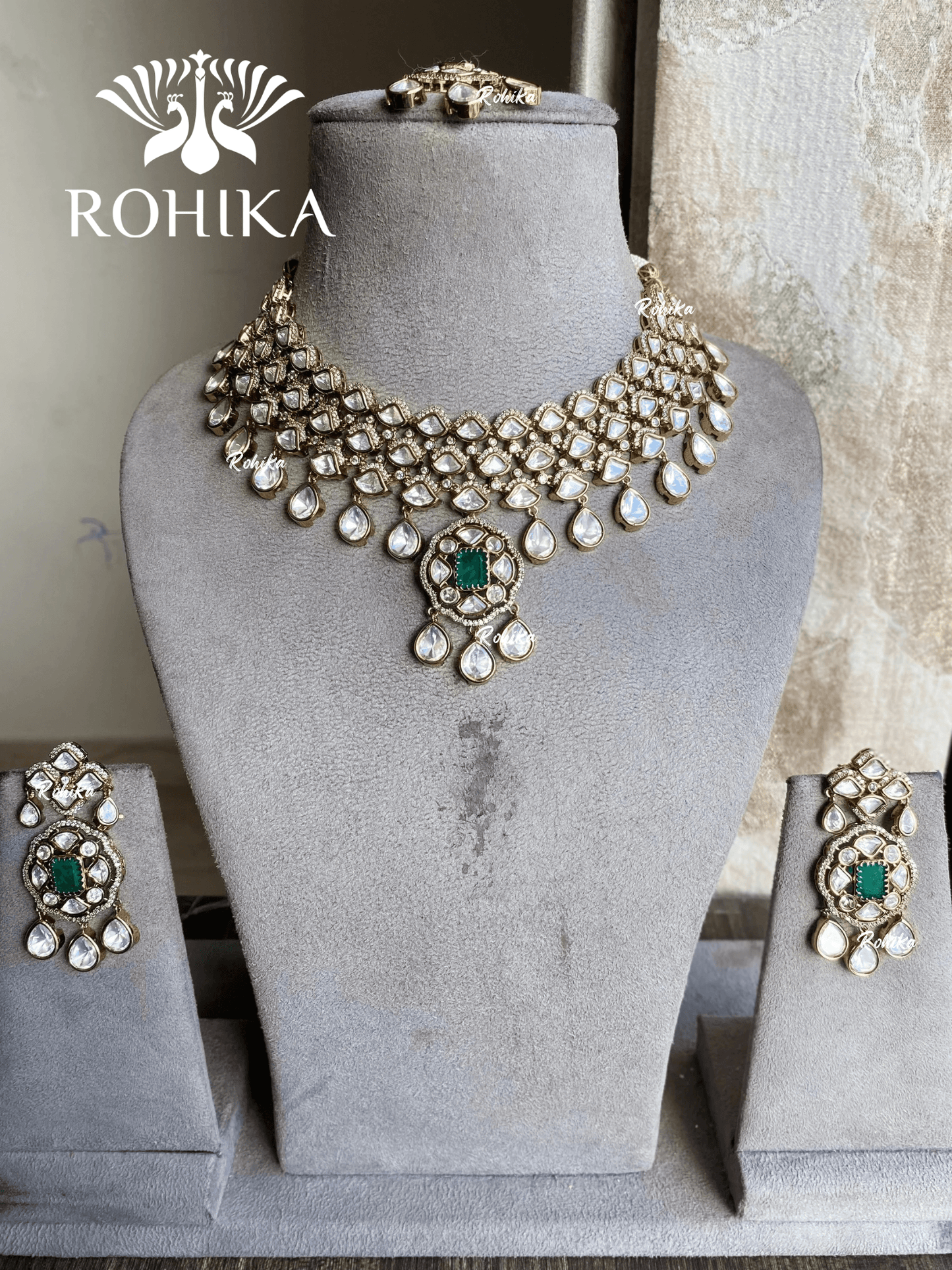 Bindiya moisanite necklace set - Green - Rohika Store