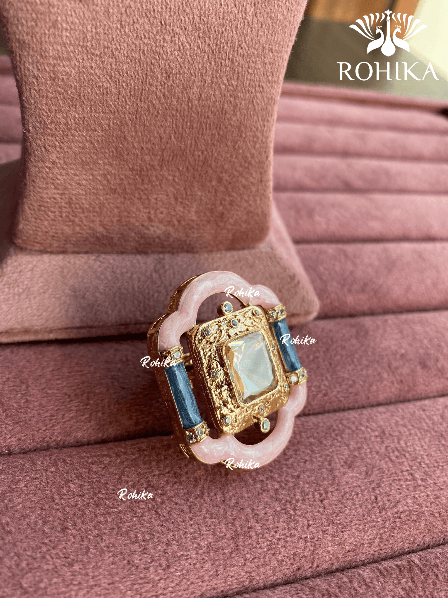 Angana polki kundan ring (SG-078) - Blue - Rohika Store