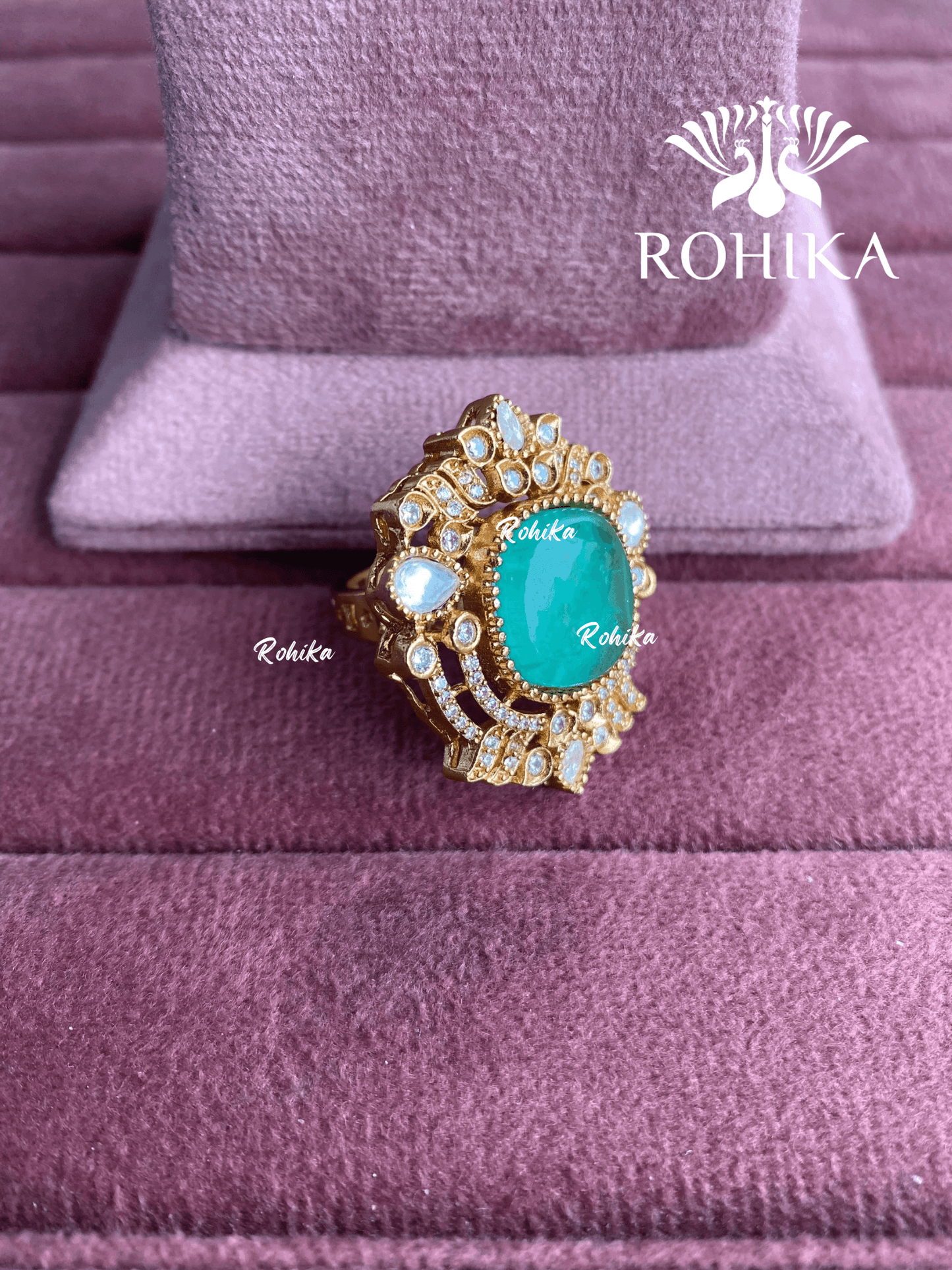 Angana polki kundan ring (SG-128) - Mint green - Rohika Store