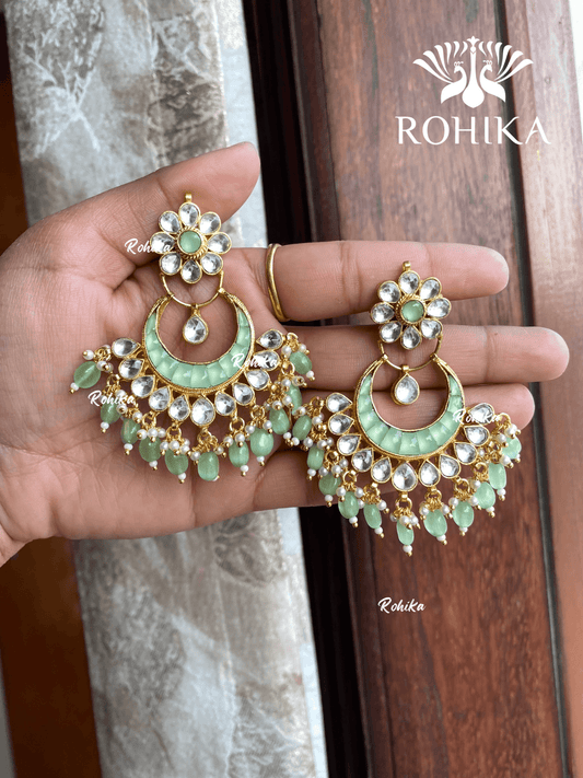 Parini pachhi kundan earrings (PKJ019) - Mint green - Rohika Store