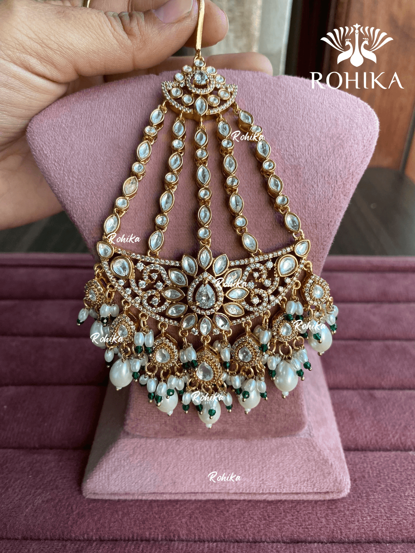 Bandini polki kundan passa /jhoomer (009) - White & green - Rohika Store