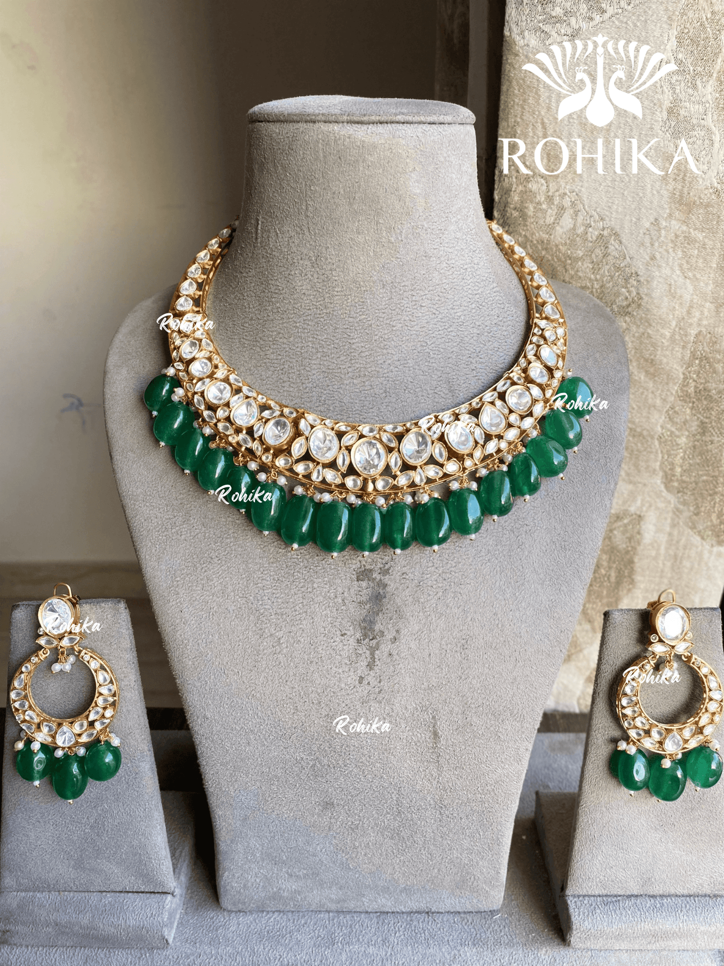 Ekanti moisanite hasli necklace set - Dark green - Rohika Store