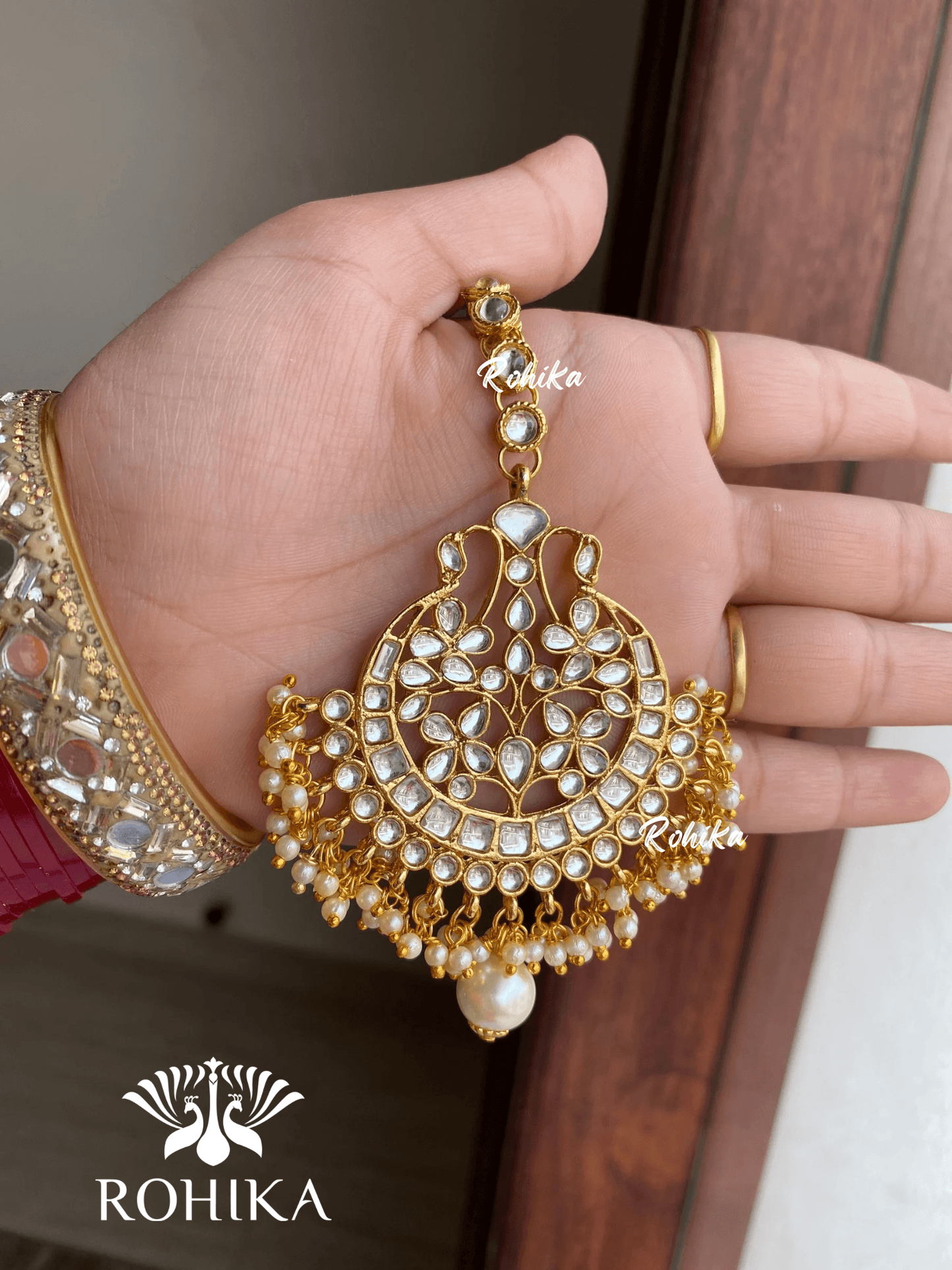 Kavee earrings and maangtikka combo - White - Rohika Store