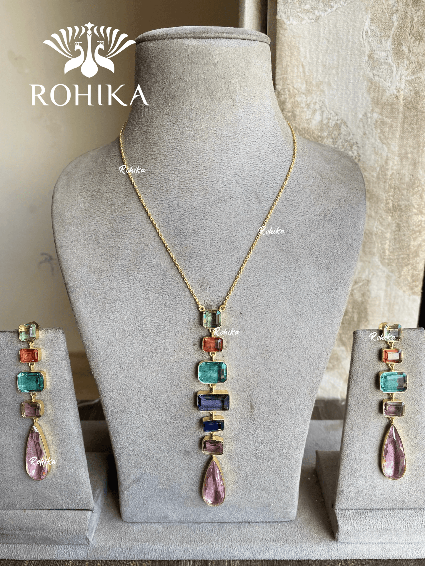 Rangras designer necklace set - Pink & multi colour - Rohika Store