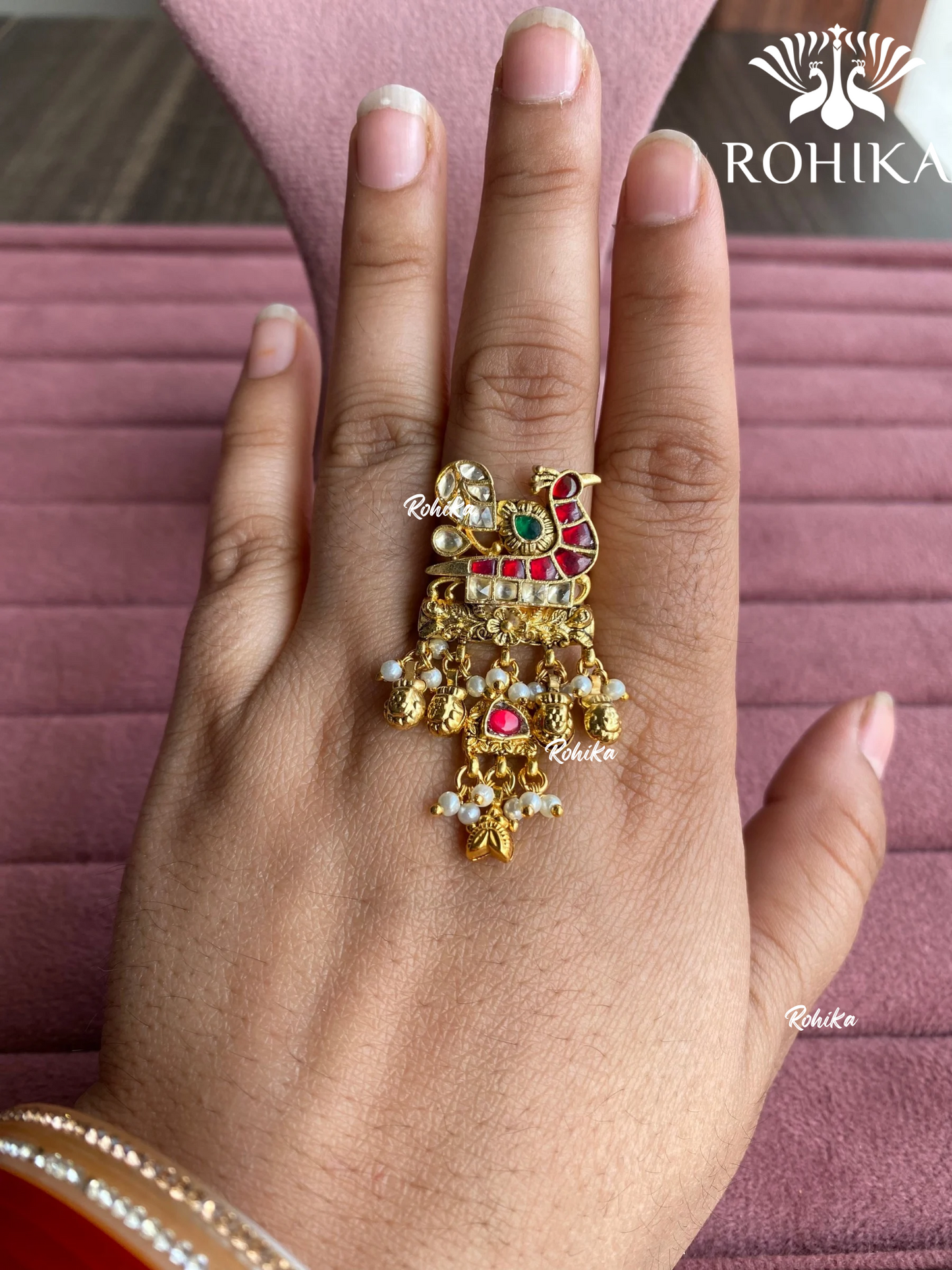 Padmini pachhi kundan ring (SG-158) - Red & Green - Rohika store