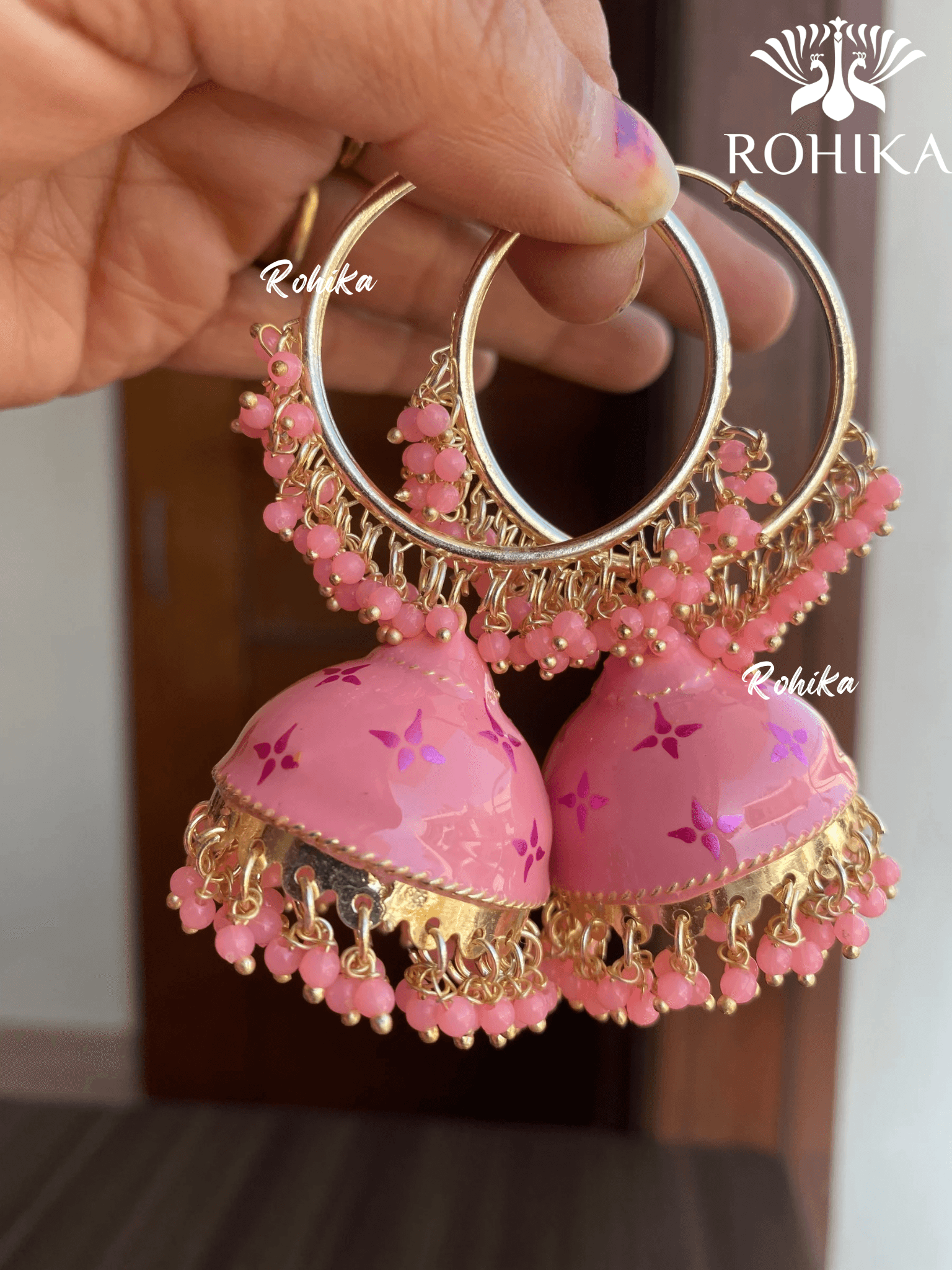 Charu jhumka bali earrings-Pink - Rohika Store