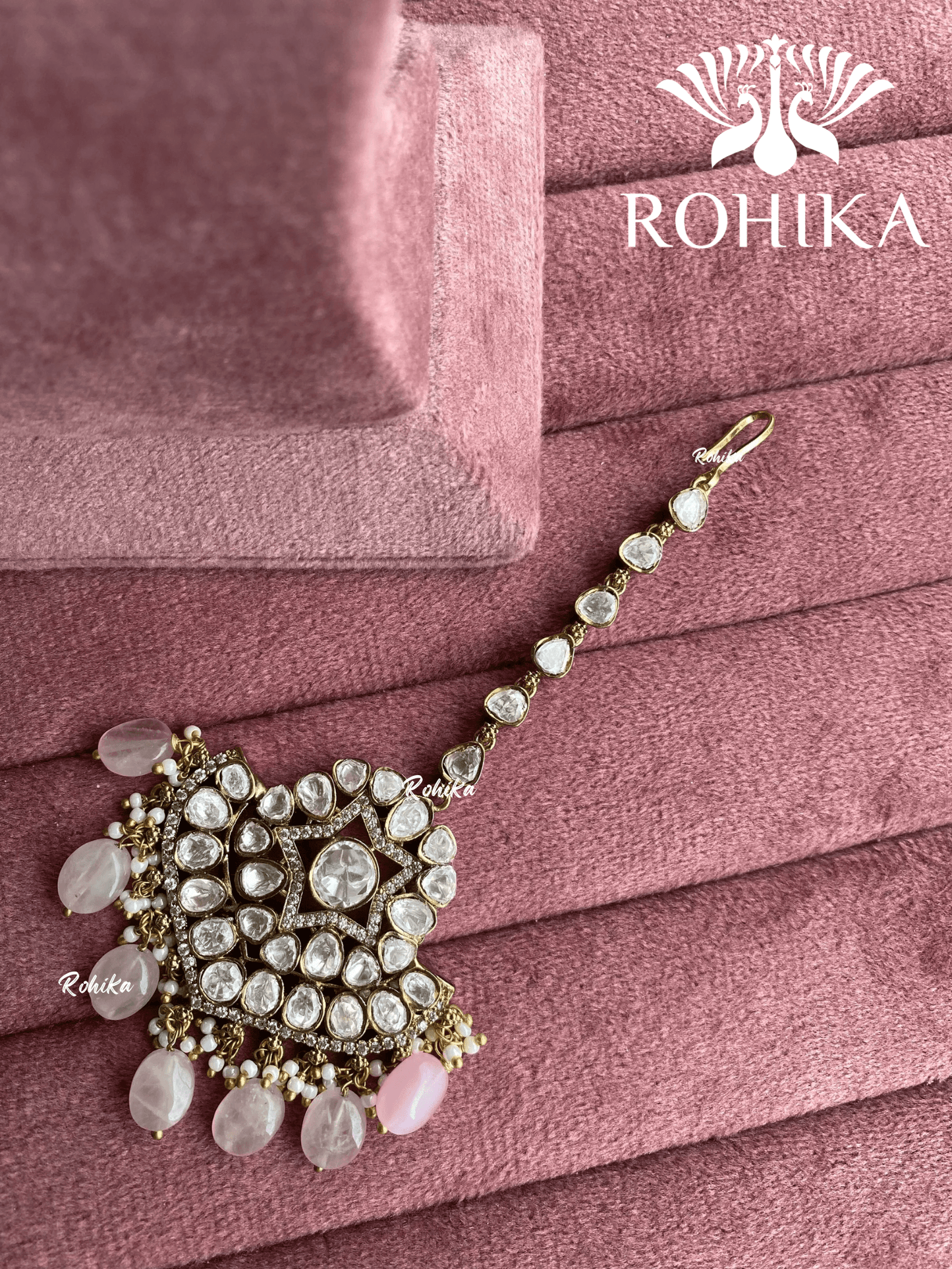 Moisanite maangtikka (001) - Baby pink - Rohika Store