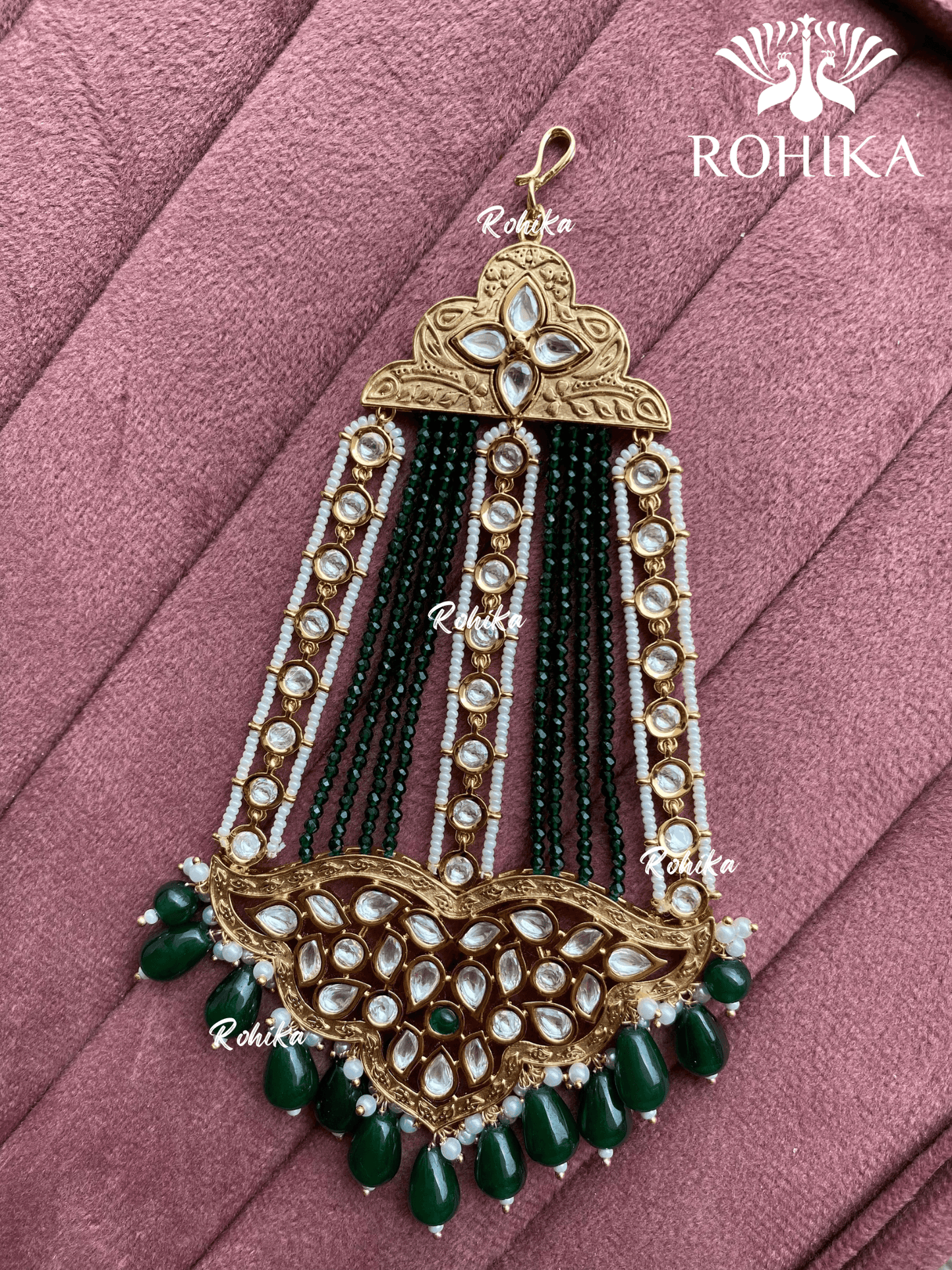 Bandini polki kundan passa/jhoomer (001) - Dark green - Rohika Store