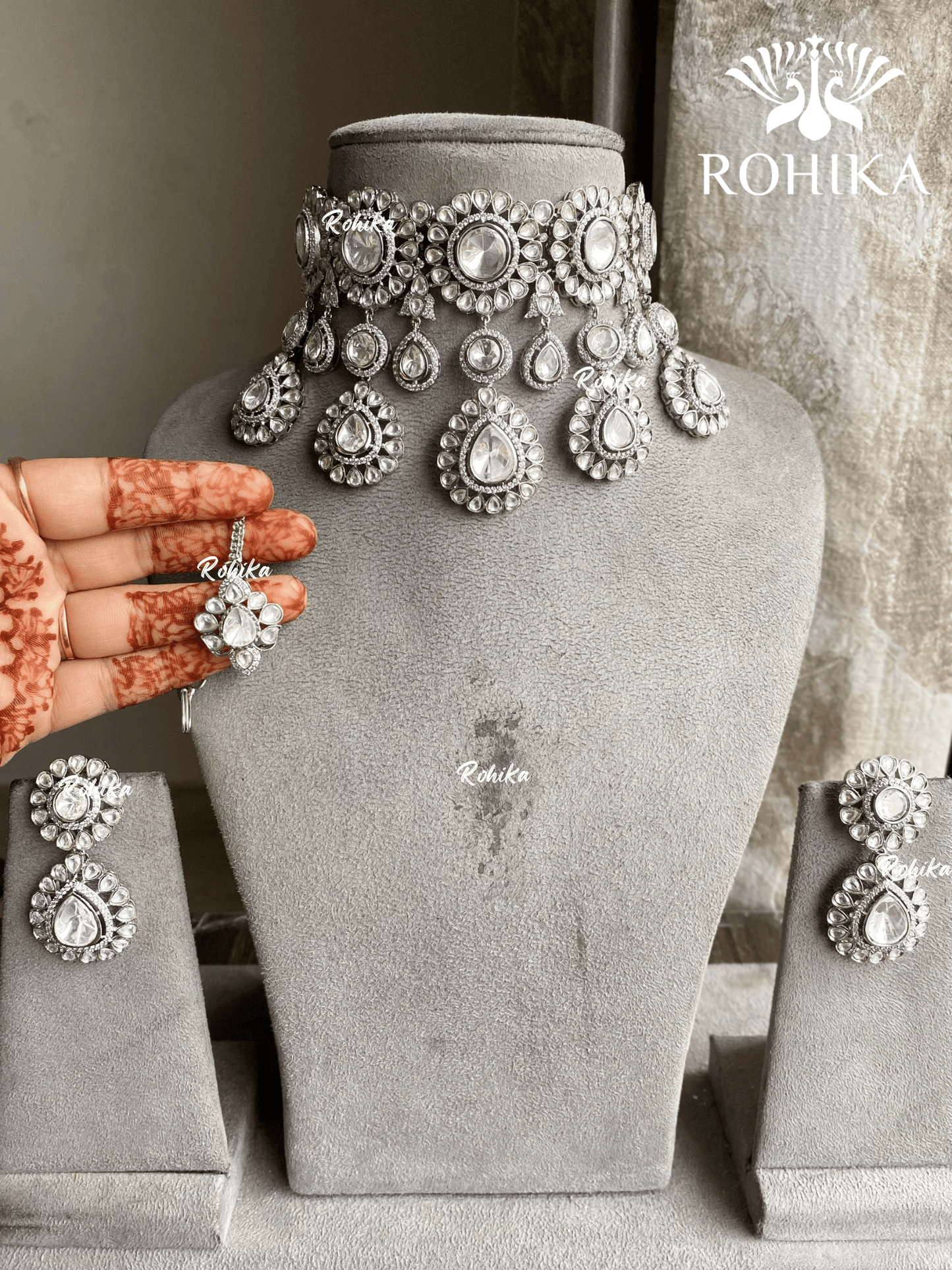 Pia polki kundan choker set - White - Rohika Store