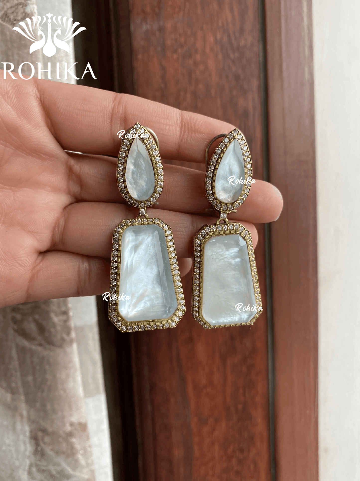 Sohni doublet earrings - White - Rohika Store