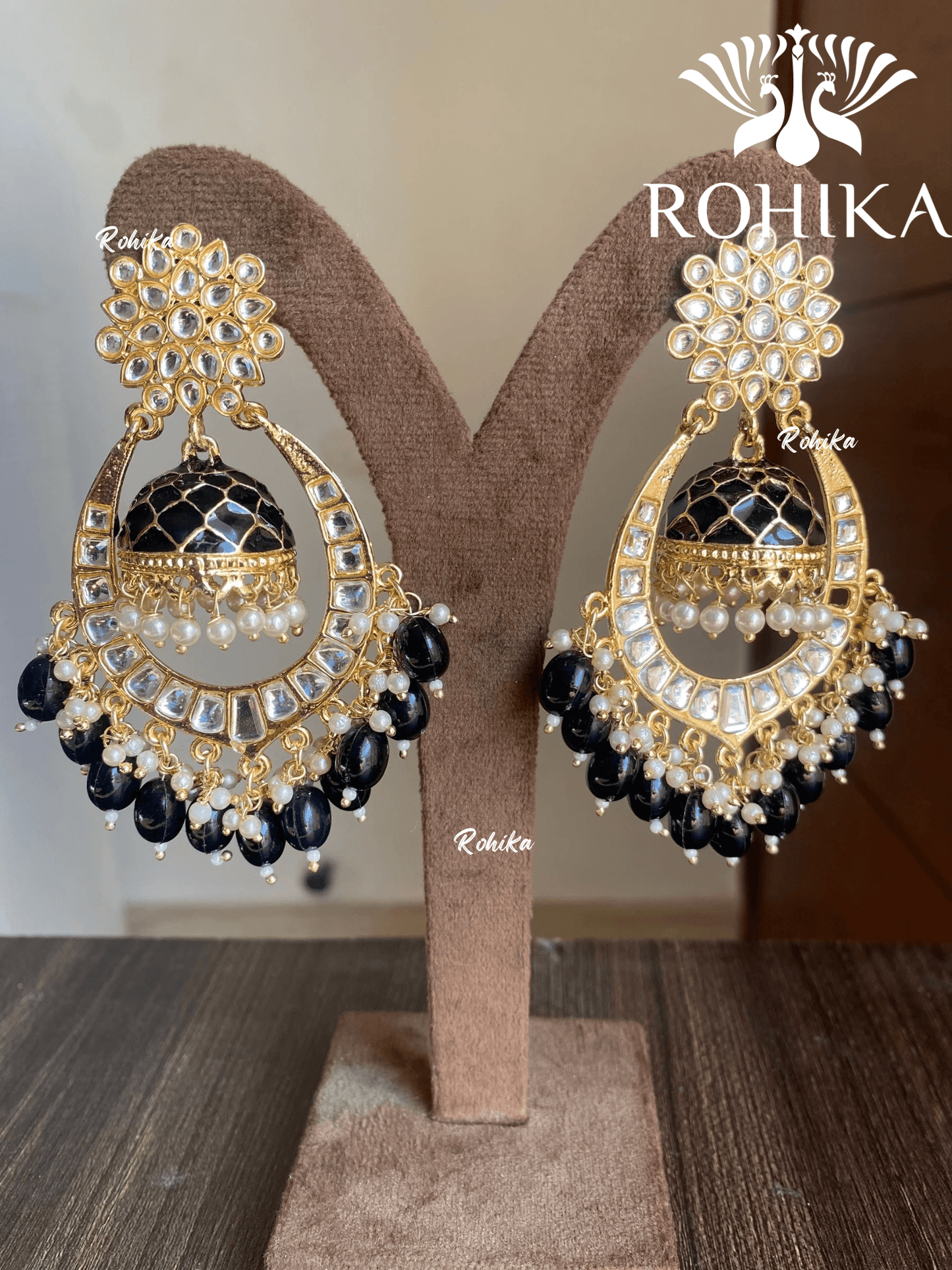 Kara meenakari chandbali earrings - Black - Rohika Store