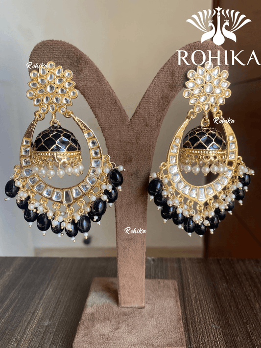 Kara meenakari chandbali earrings - Black - Rohika Store